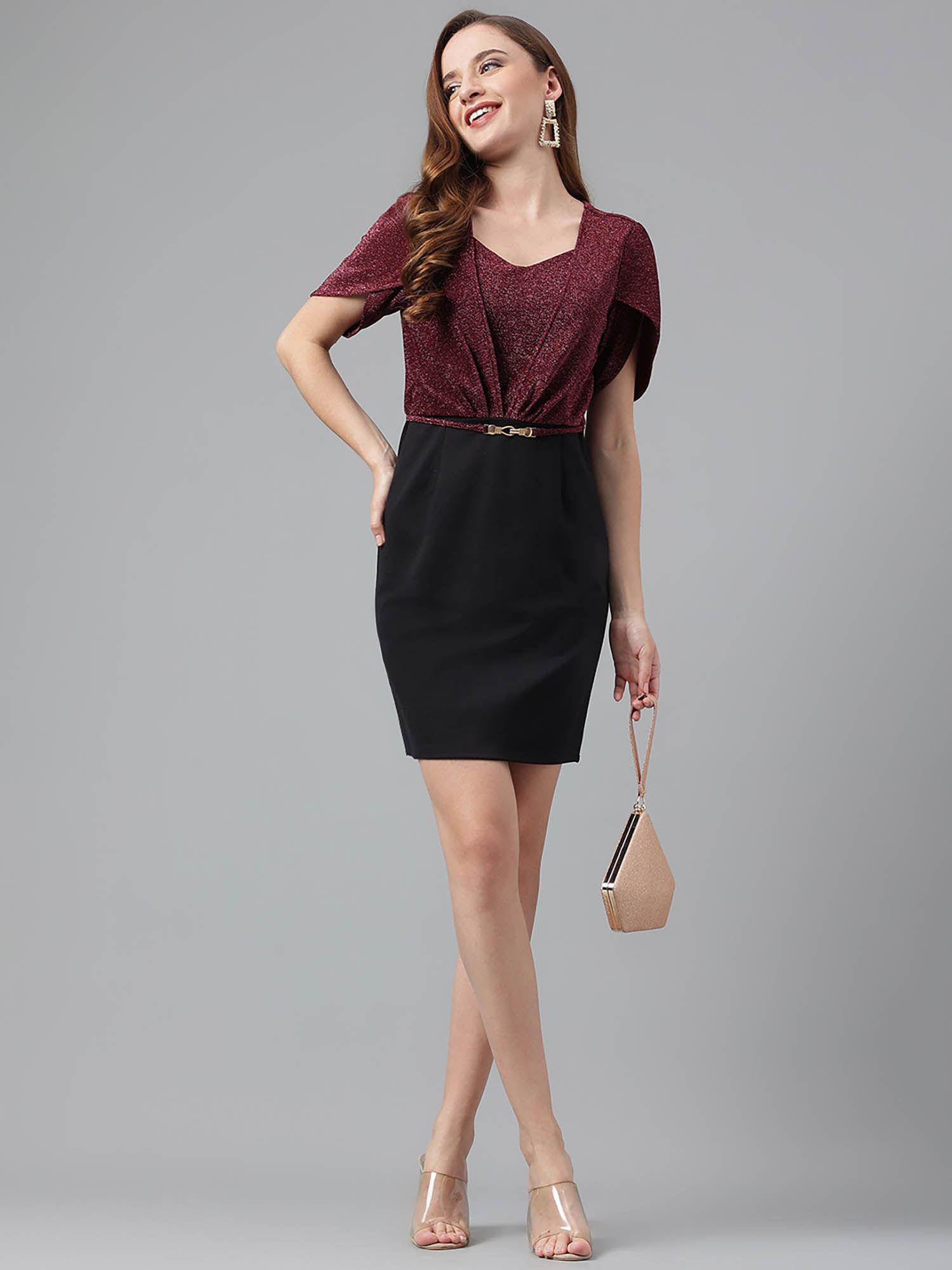 women maroon half sleeves mini dress