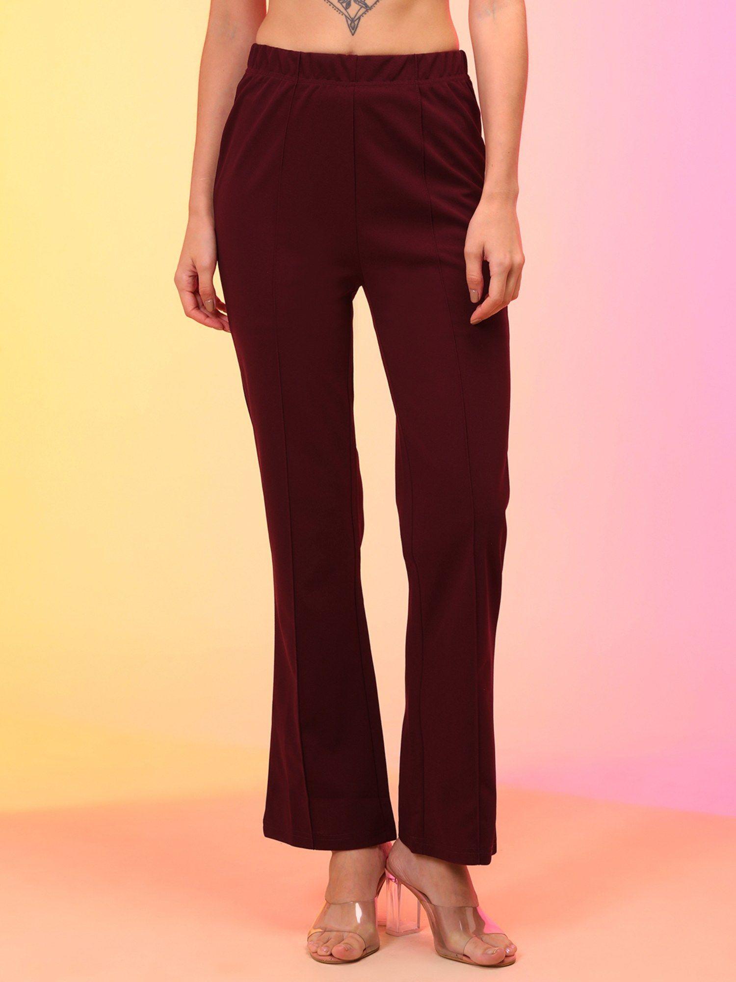 women maroon high-rise pant