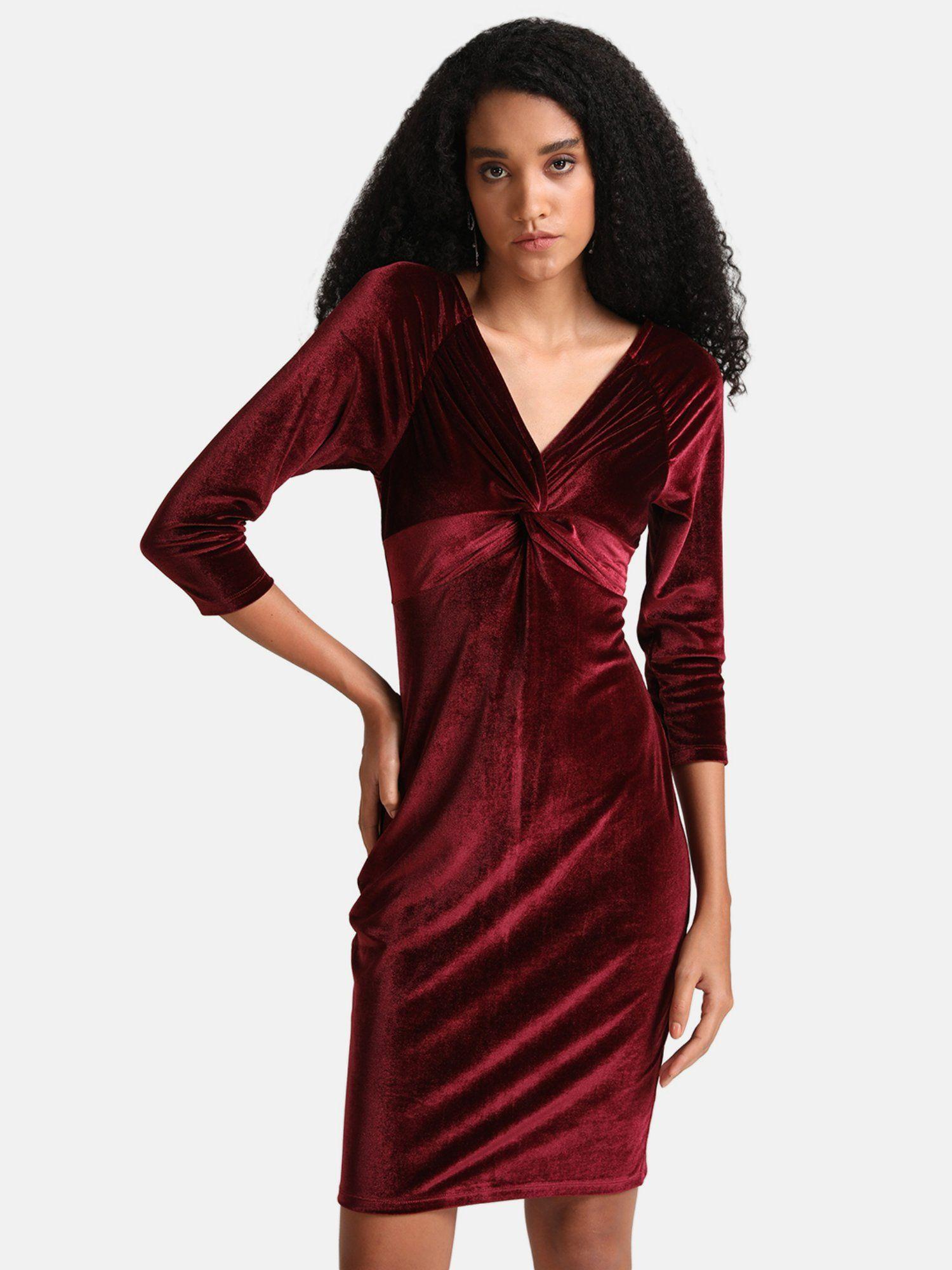 women maroon knot detail mini dress