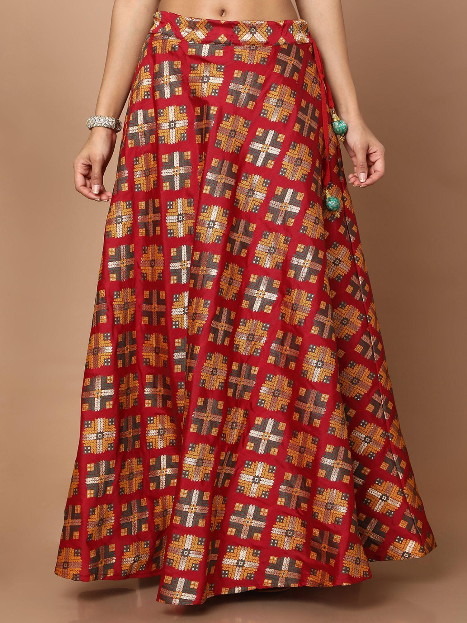 women maroon patola ethnic skirt