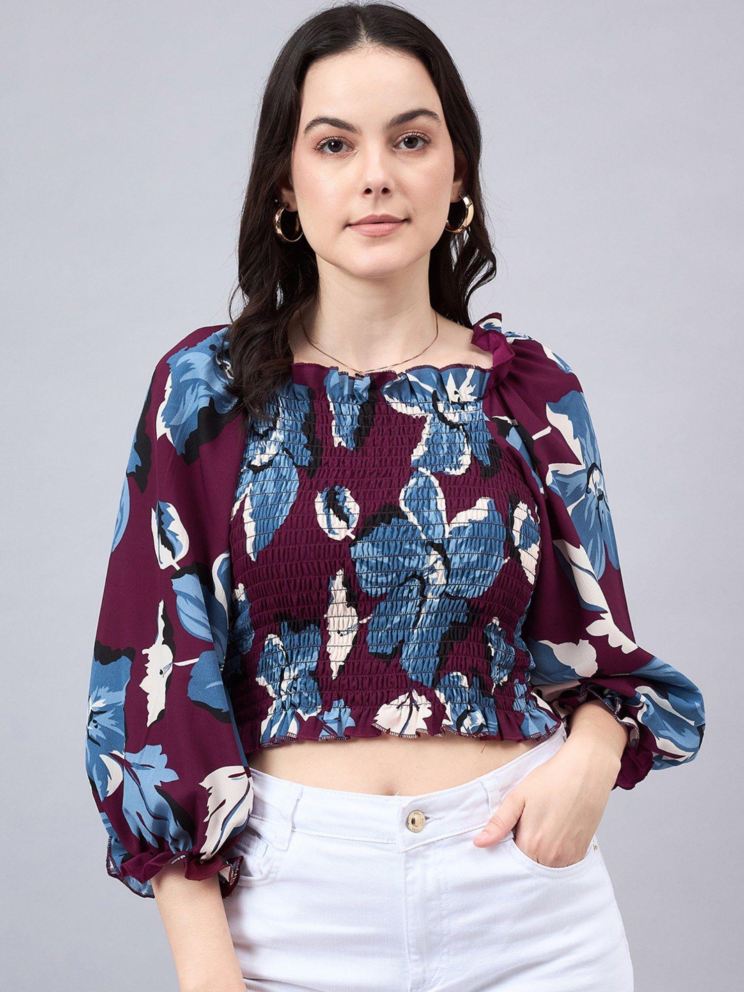 women maroon printed cropped top