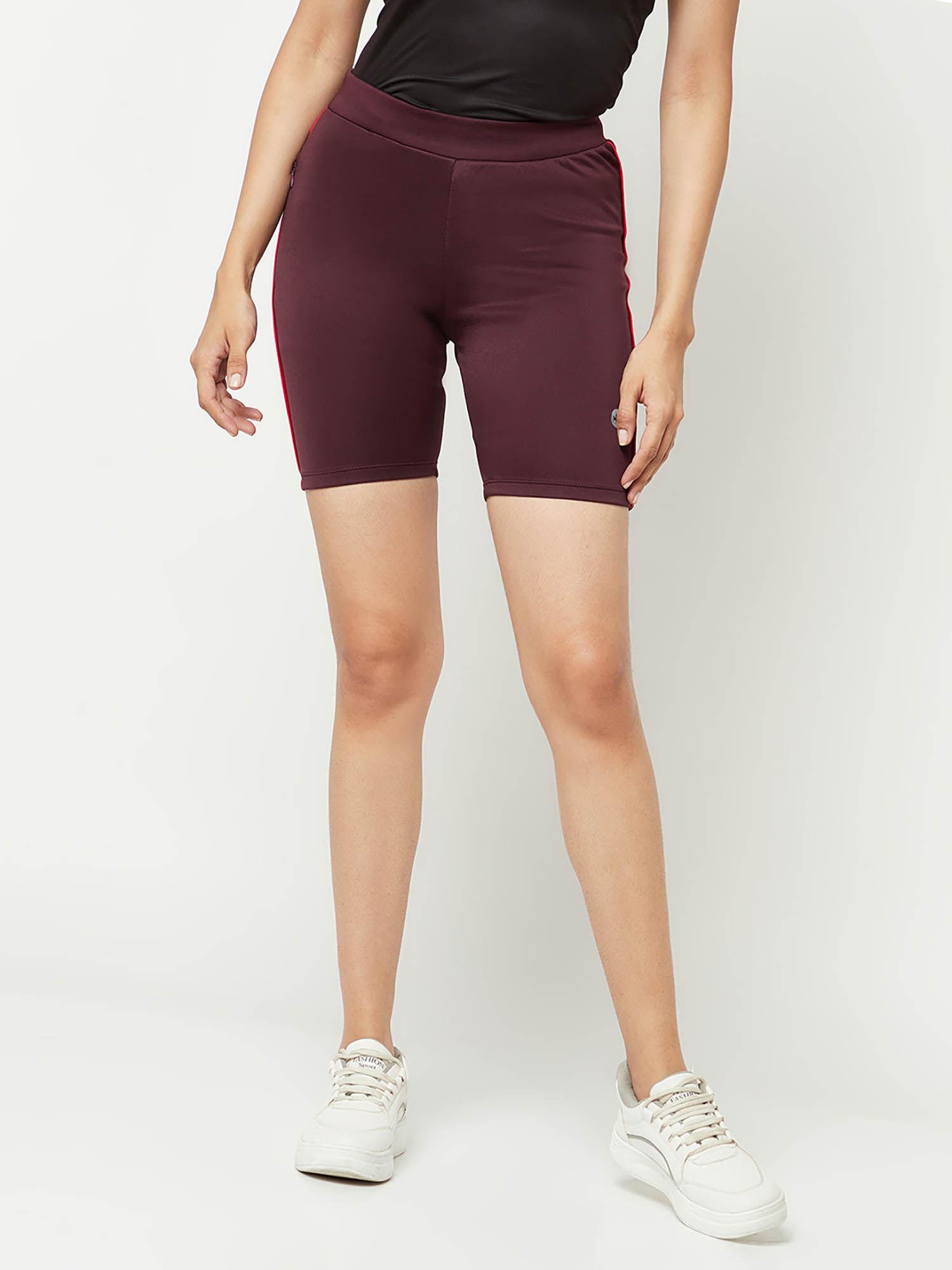 women maroon rapid dry training shorts