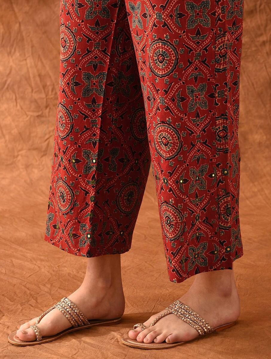 women maroon red cotton ajrakh full length palazzo