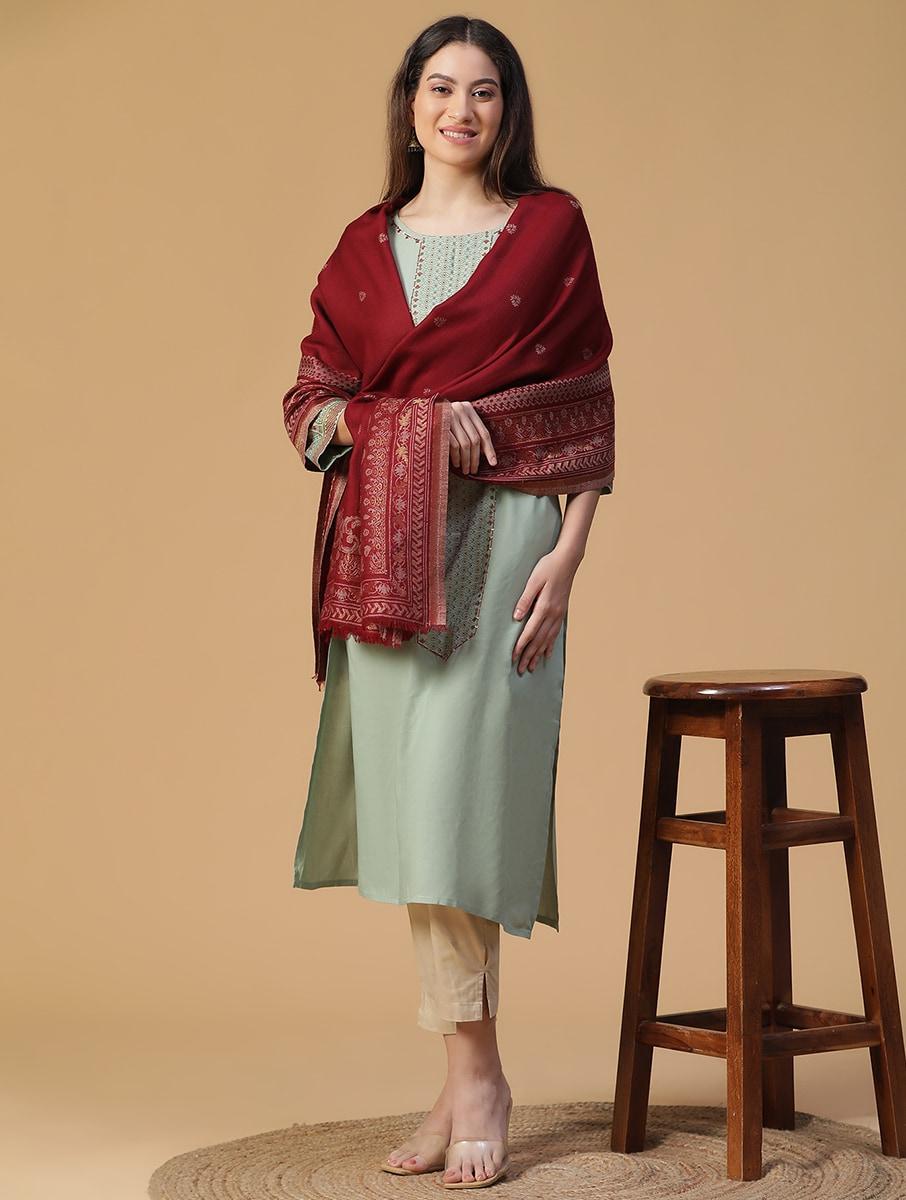 women maroon red wool hand woven shawls