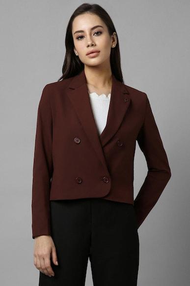 women maroon regular fit blazer