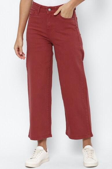 women maroon regular fit dark wash jeans