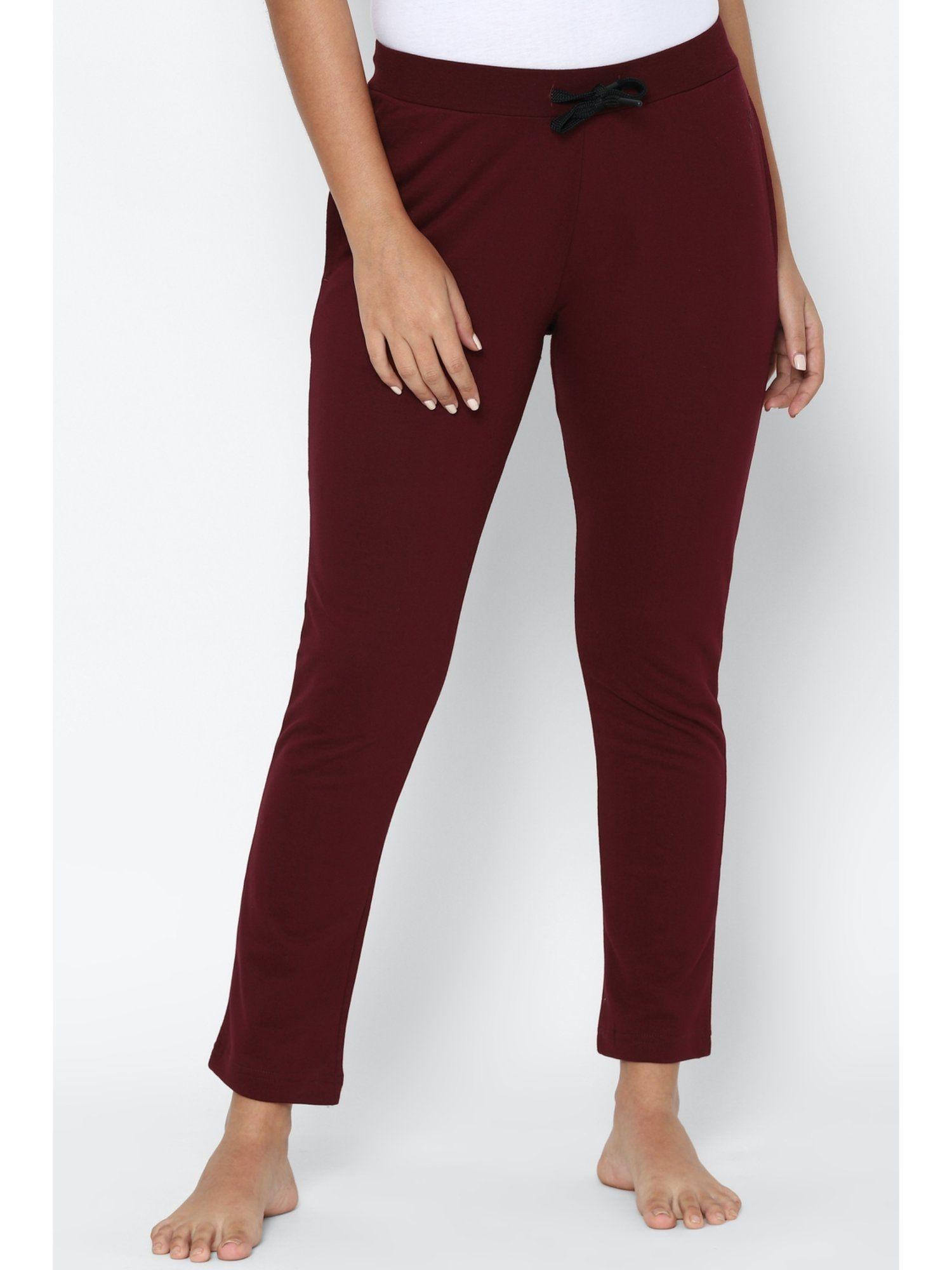 women maroon regular fit solid casual track pants