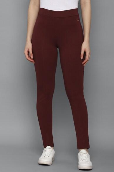 women maroon regular fit solid casual trousers