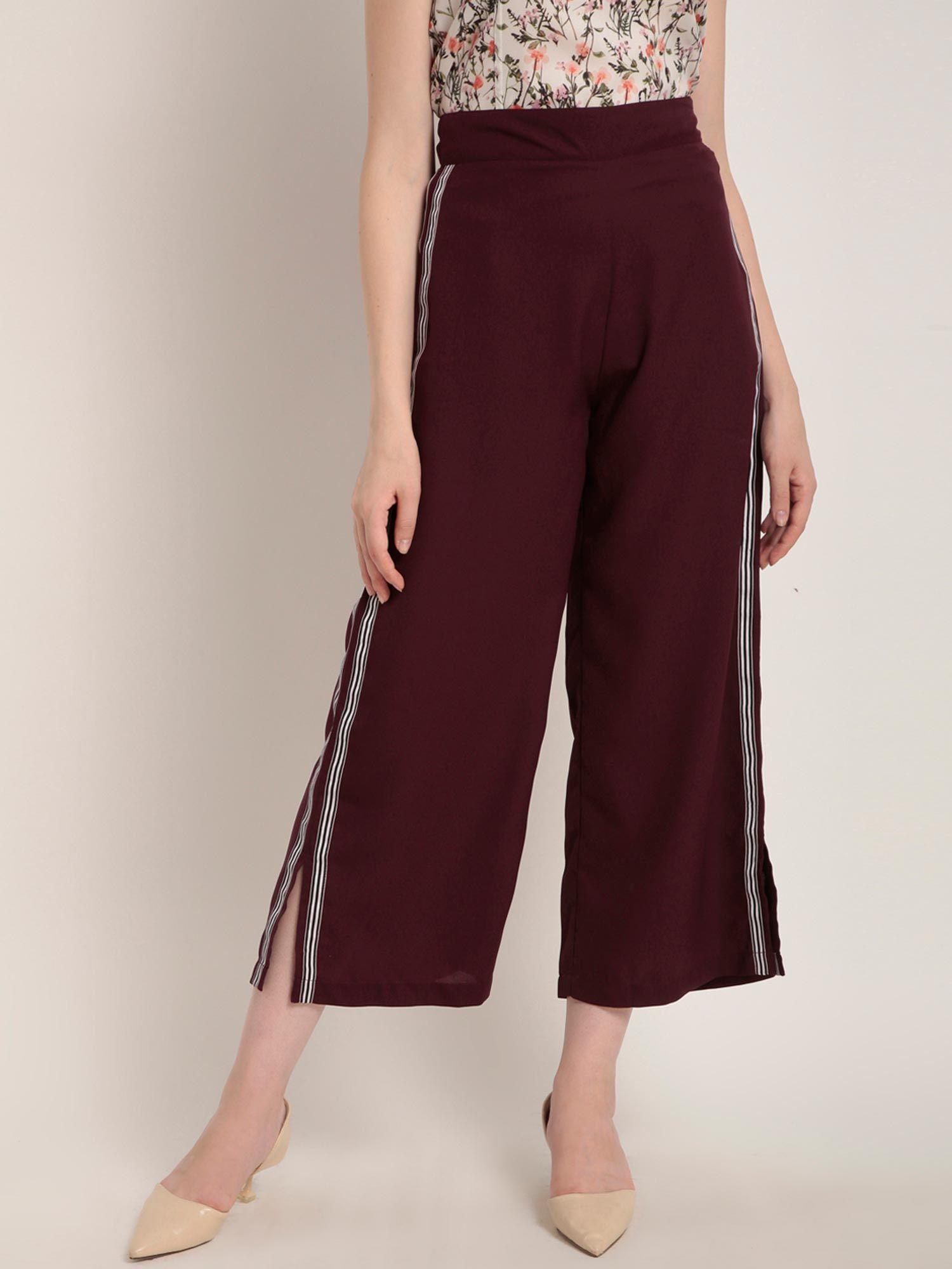 women maroon regular fit solid culottes