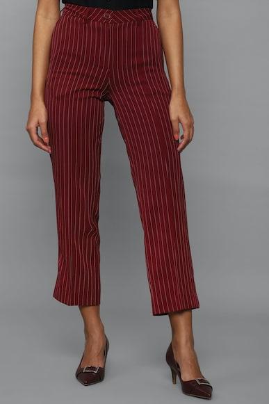 women maroon regular fit stripe casual trousers