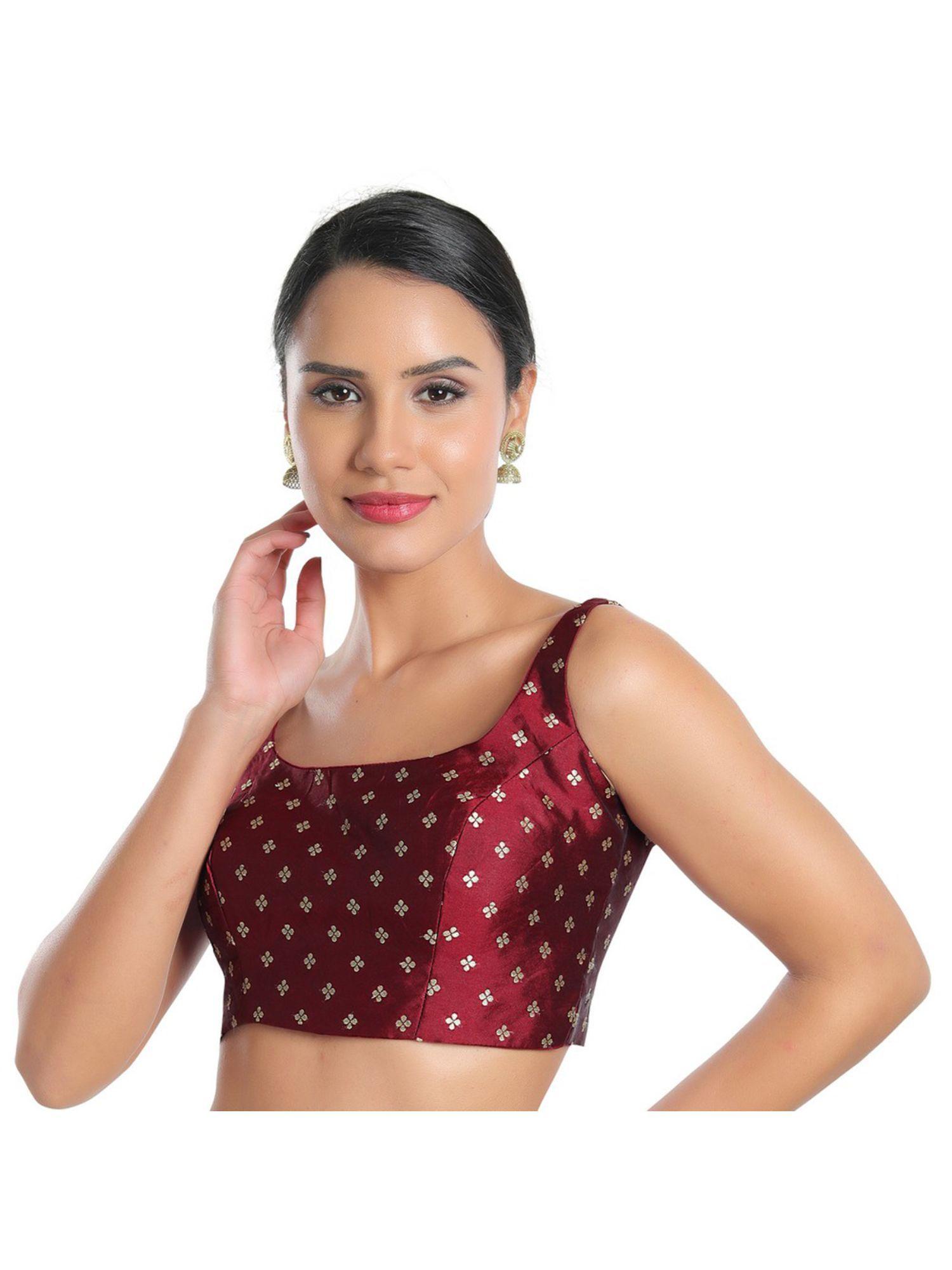 women maroon silk readymade saree blouse