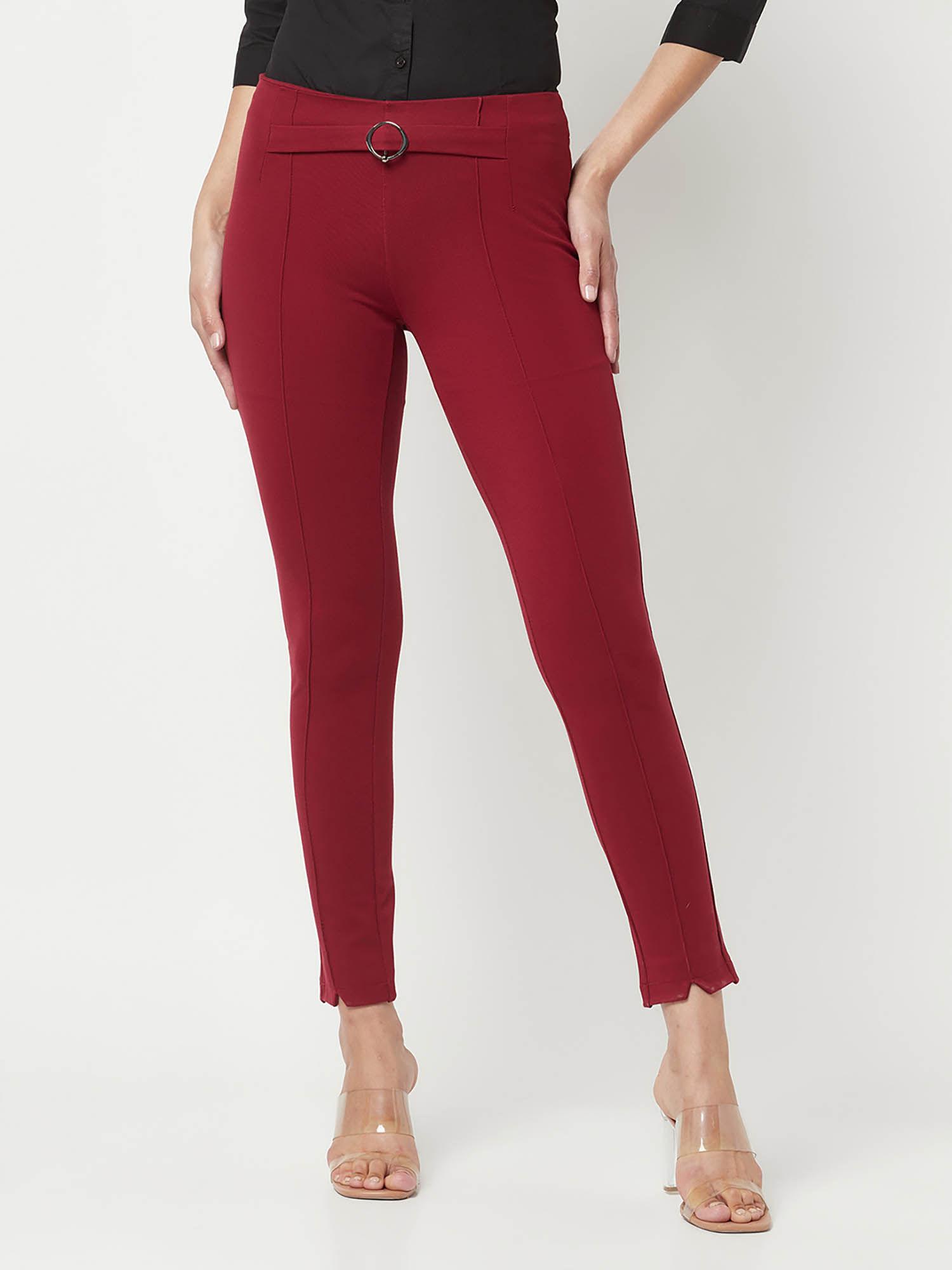 women maroon slim trouser