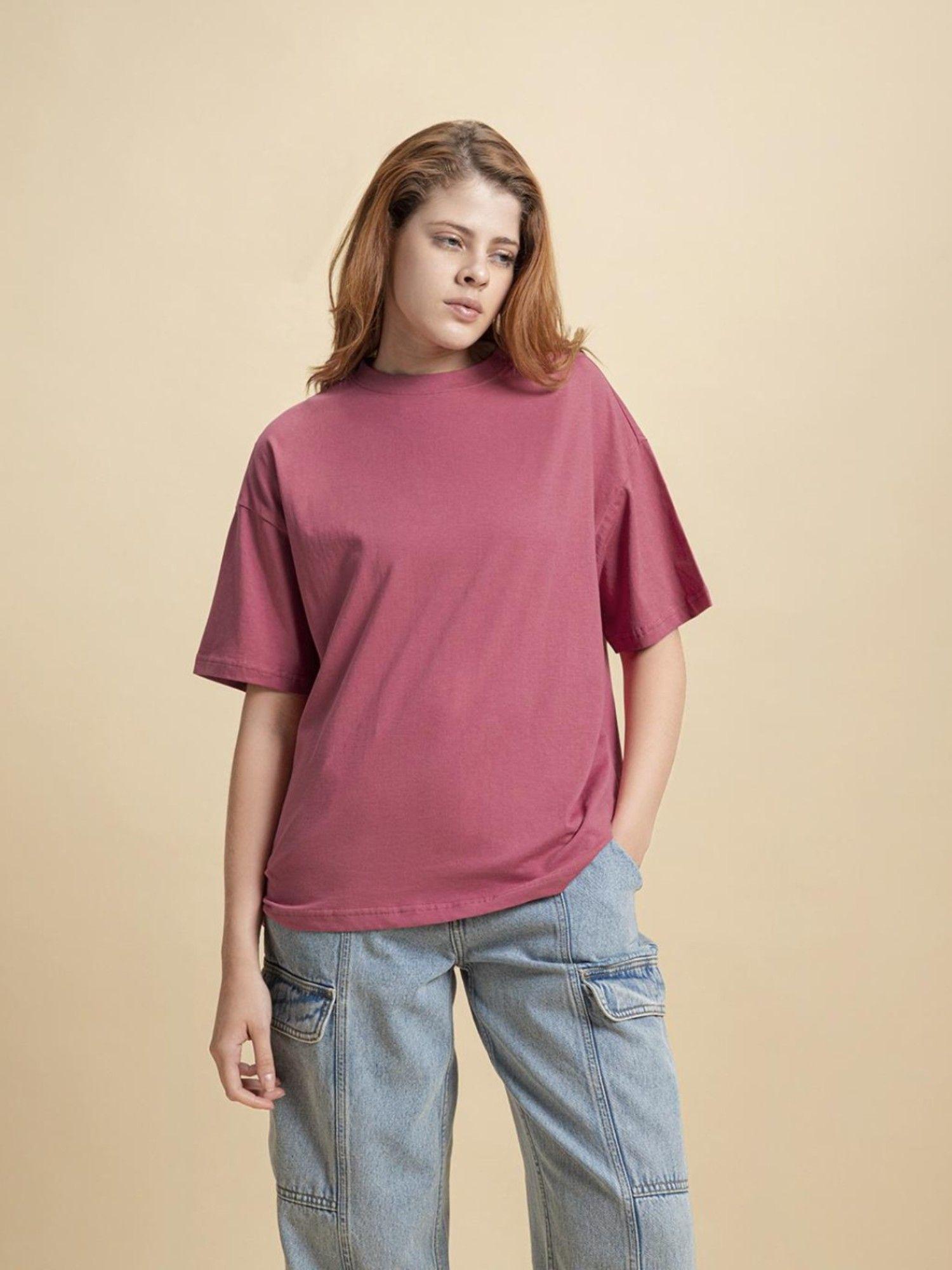 women maroon solid boxy t-shirt