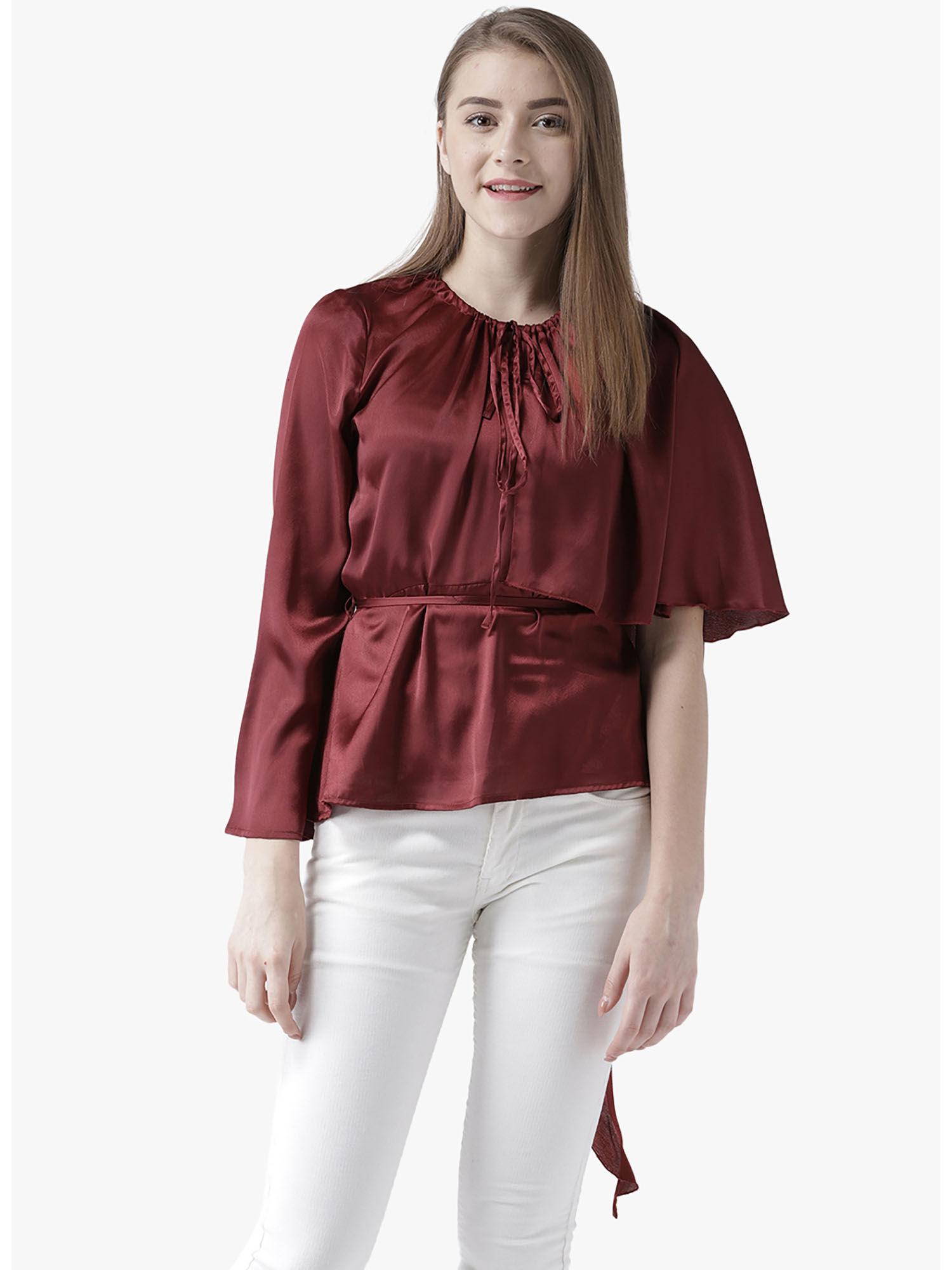 women maroon solid cape top