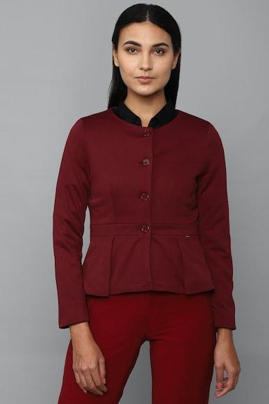 women maroon solid casual blazer