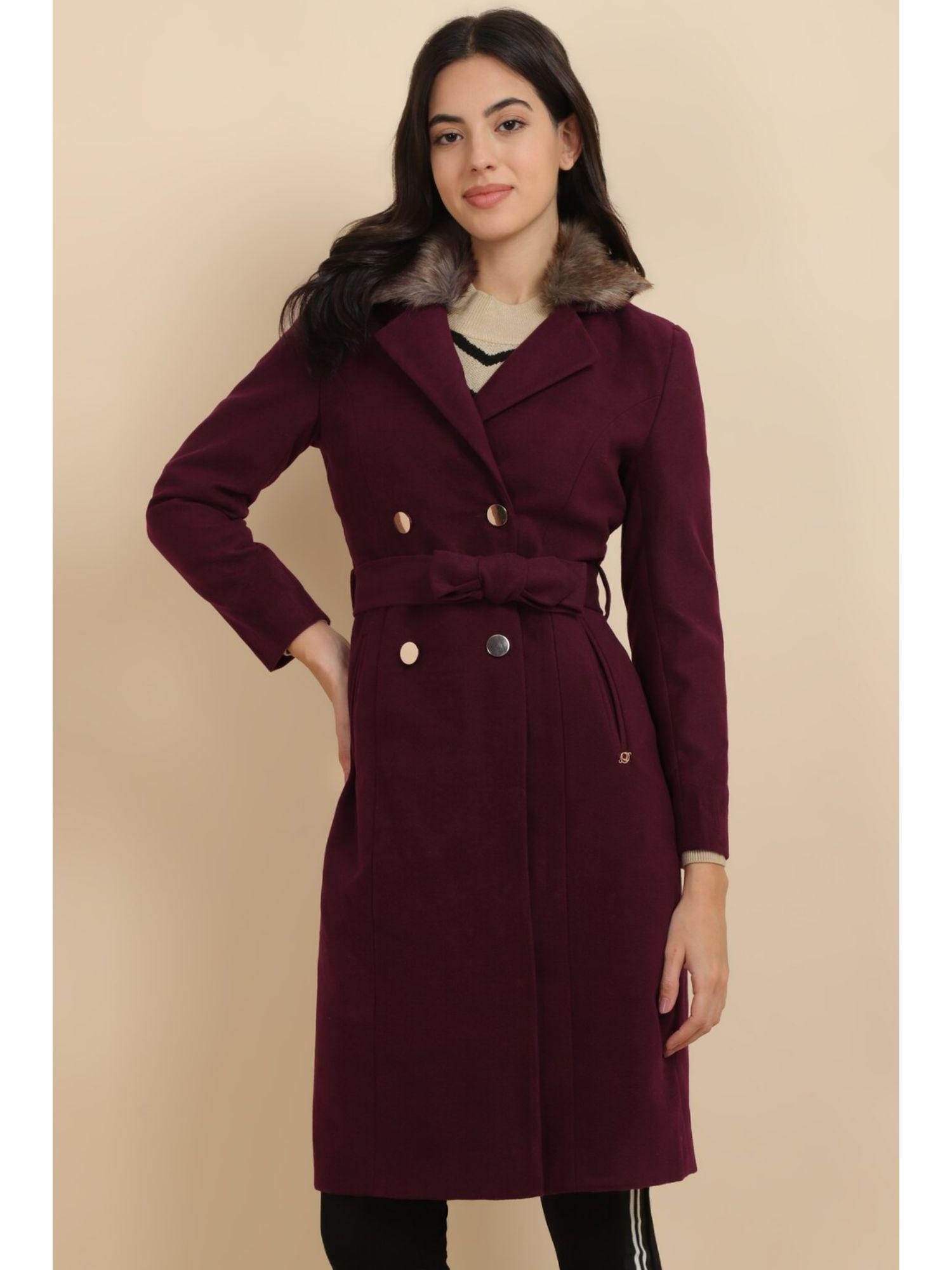 women maroon solid casual coat (set of 2)