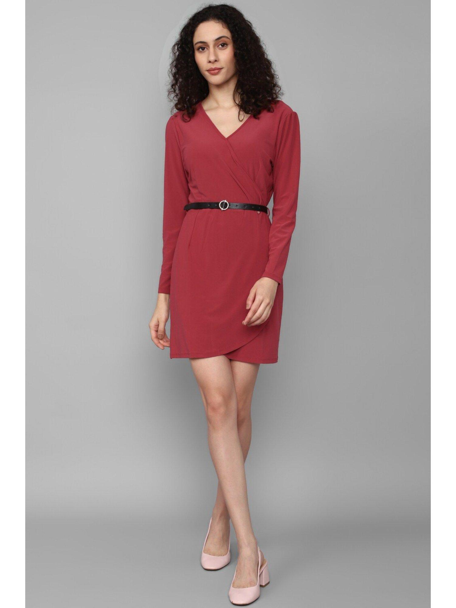 women maroon solid casual dress (set of 2)