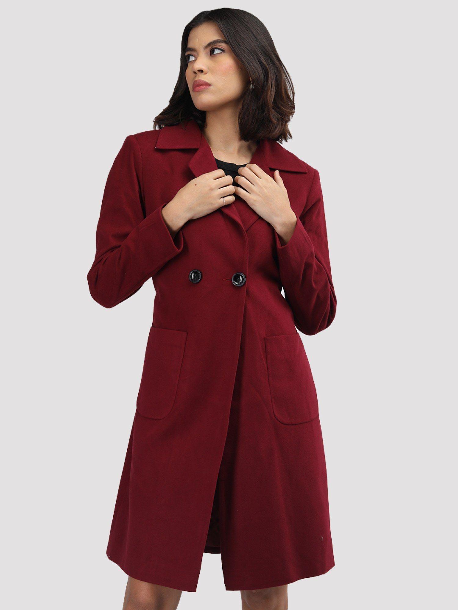 women maroon solid coats