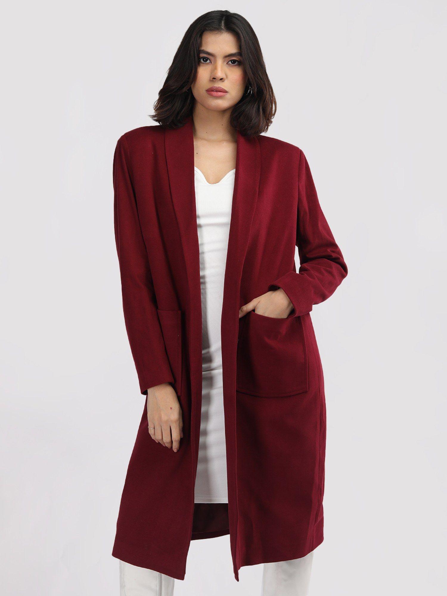 women maroon solid coats