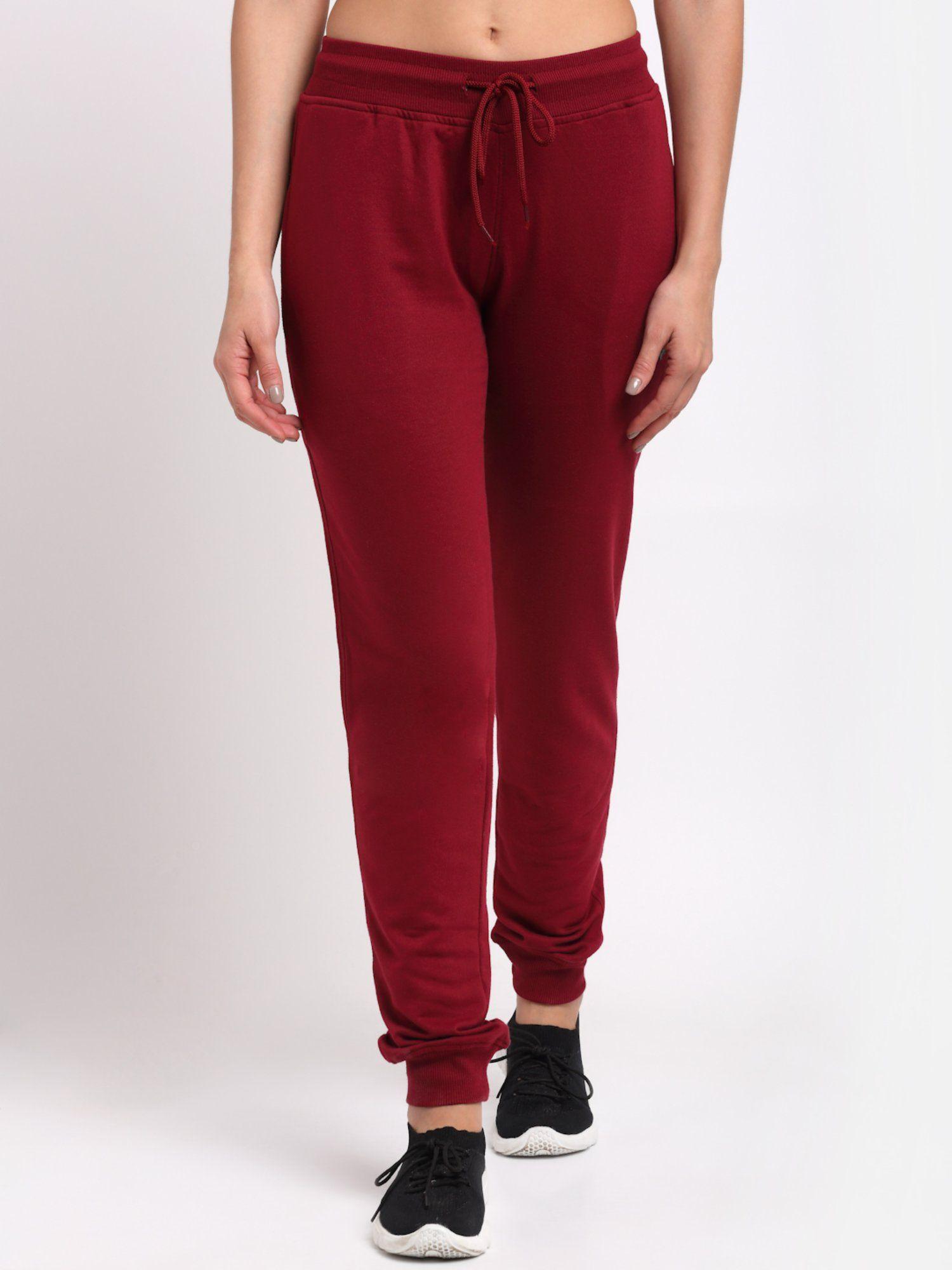 women maroon solid joggers