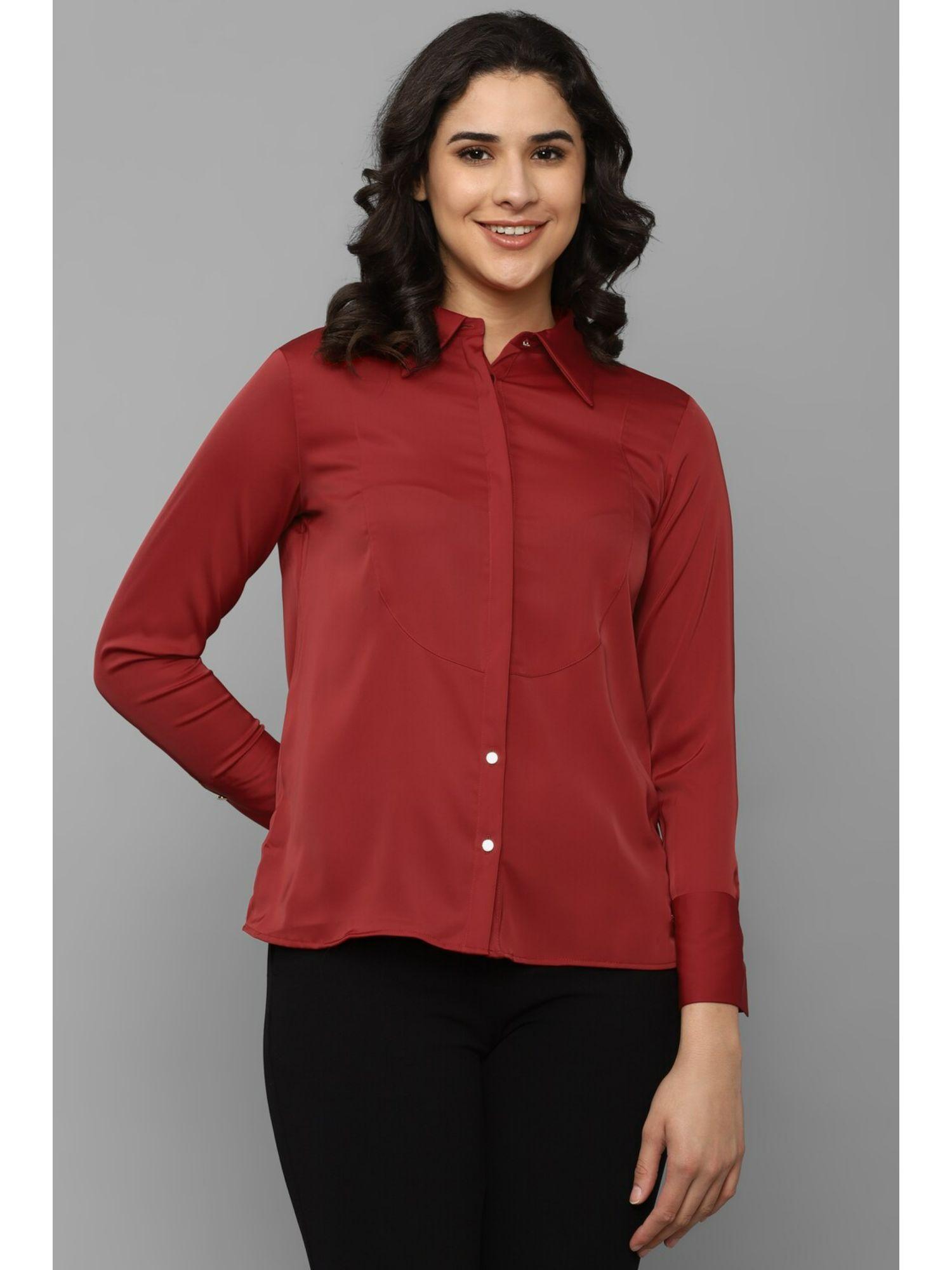 women maroon solid long sleeves shirt