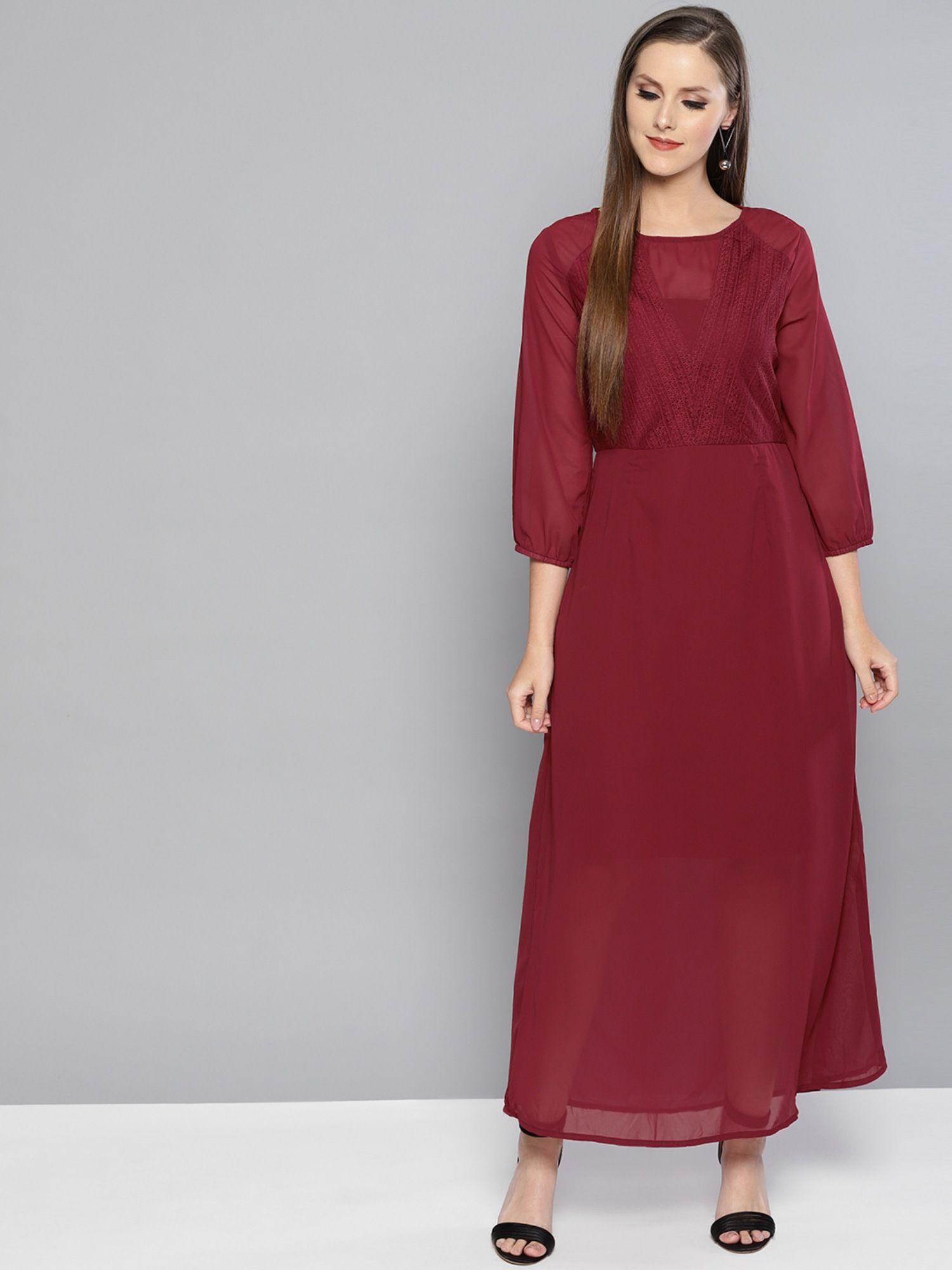 women maroon solid maxi dress