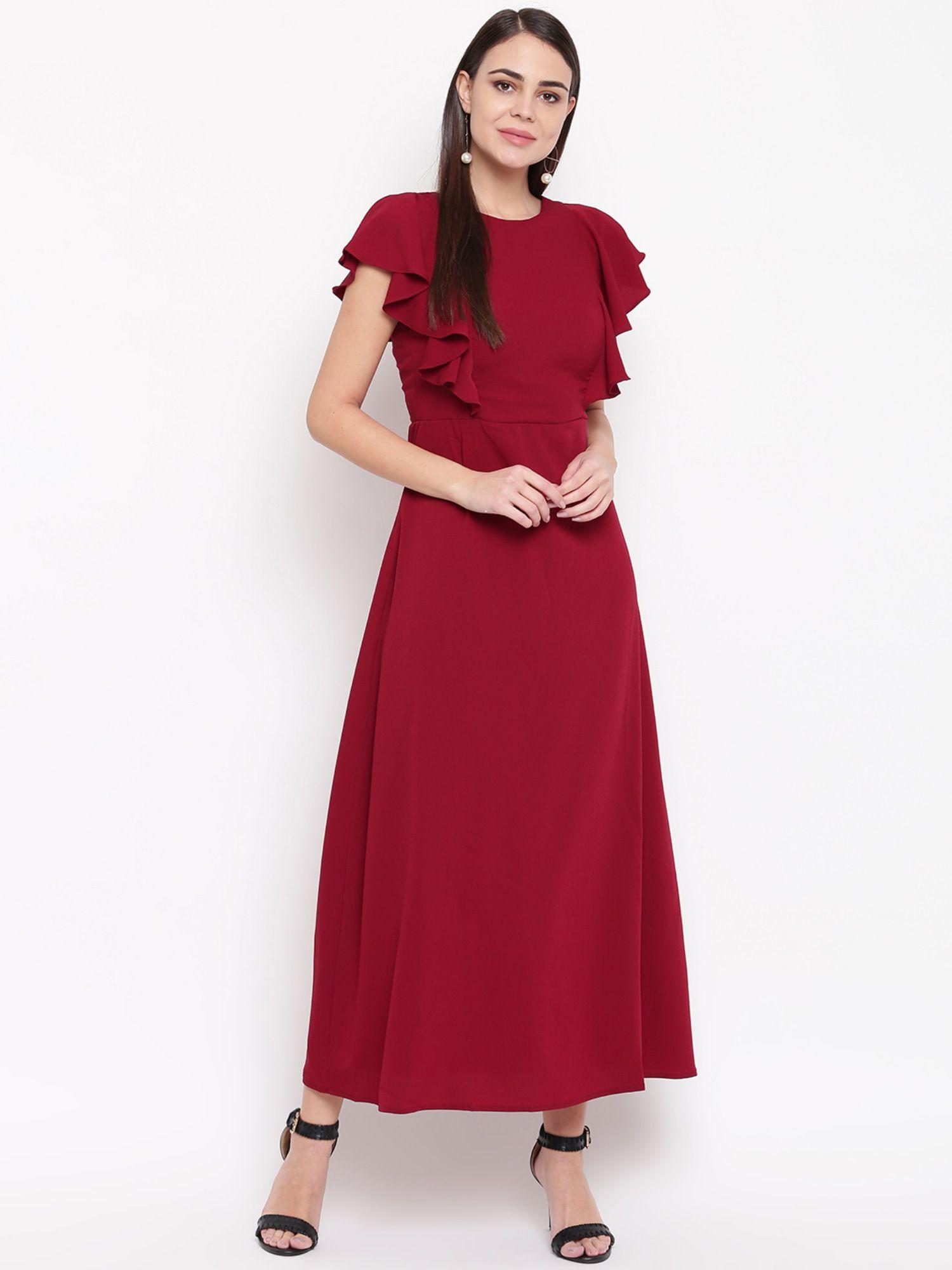 women maroon solid maxi dress