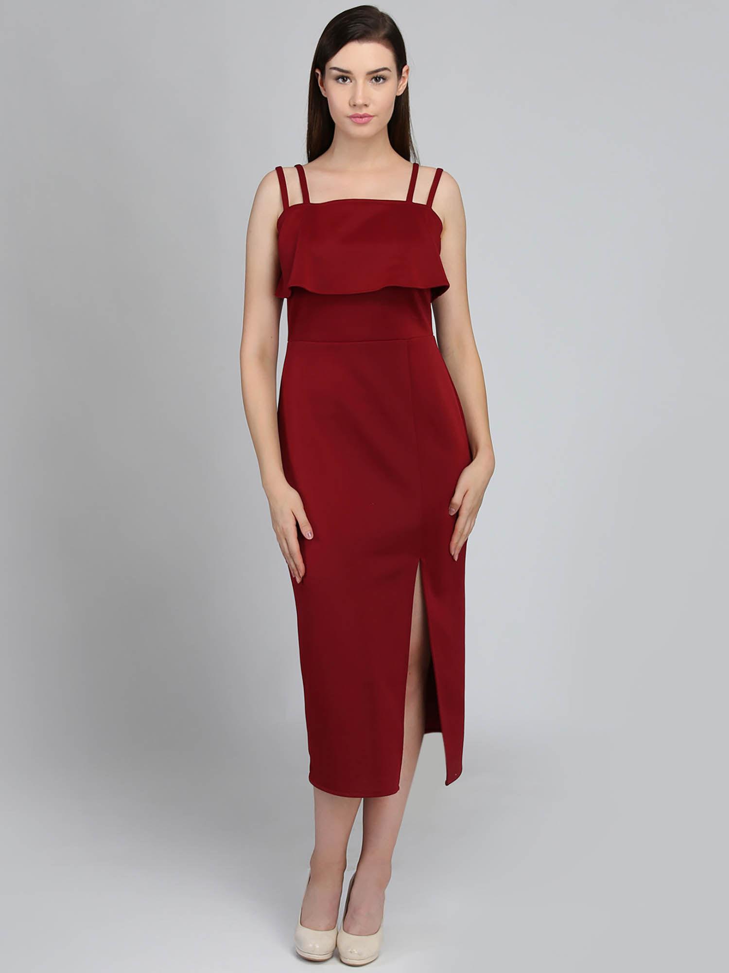 women maroon solid sheath dress