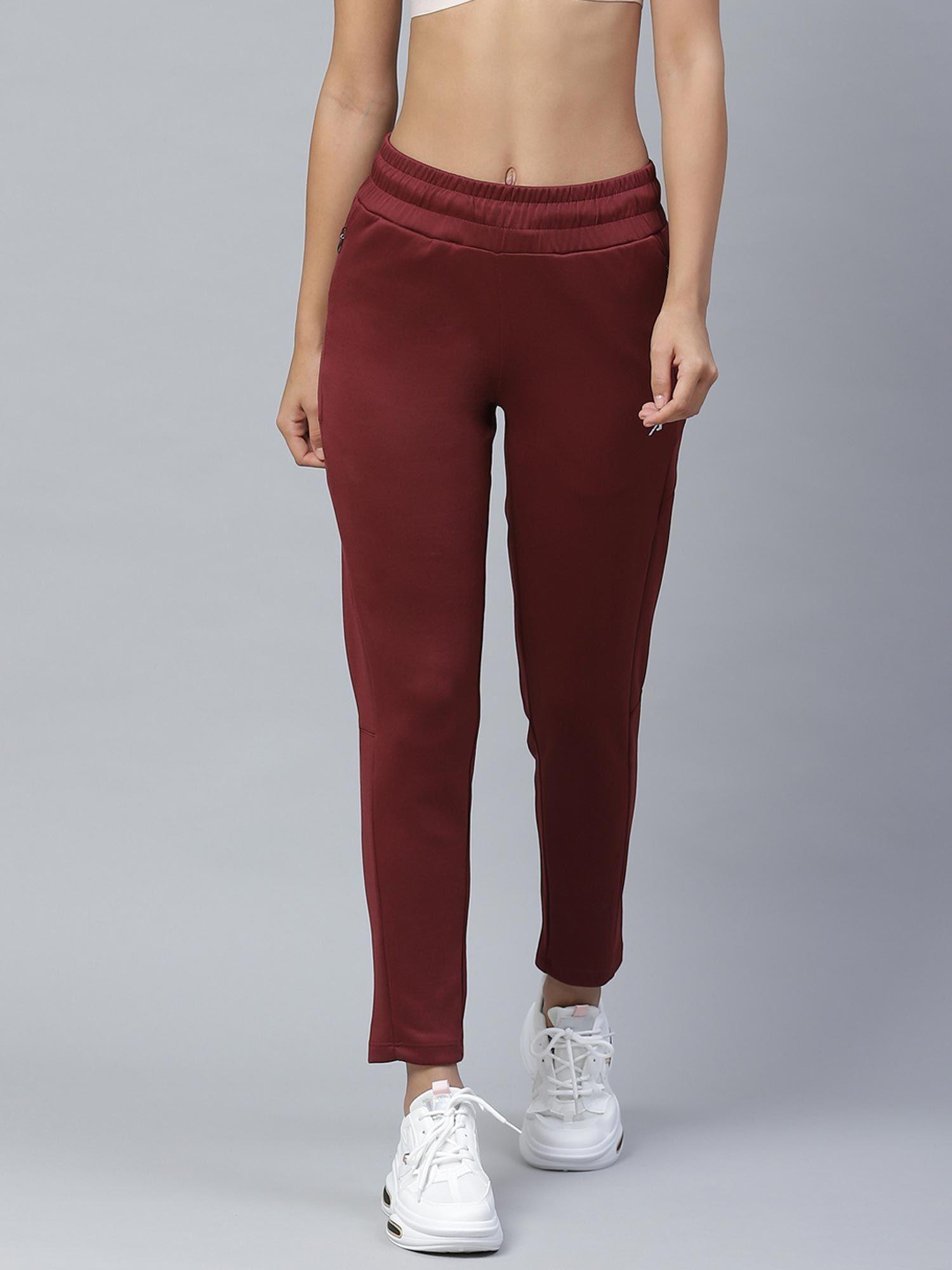 women maroon solid slim fit track pants