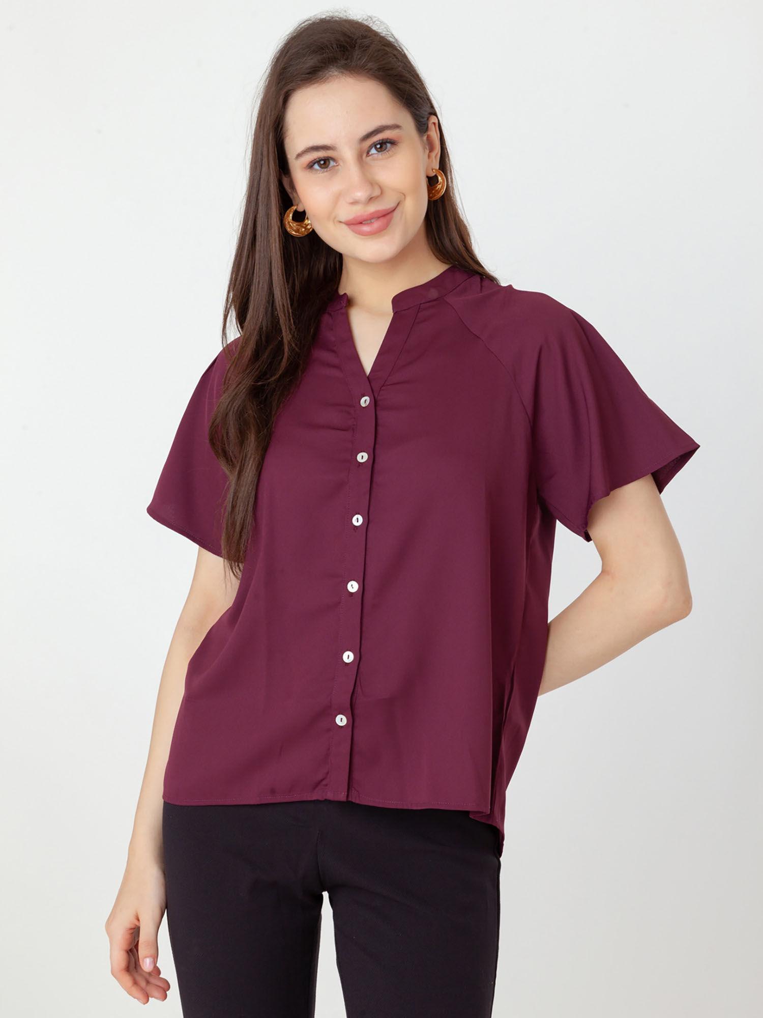 women maroon solid top