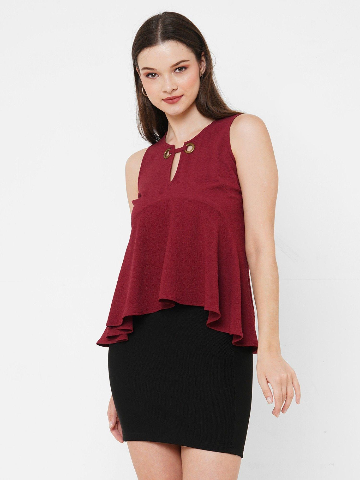 women maroon solid top