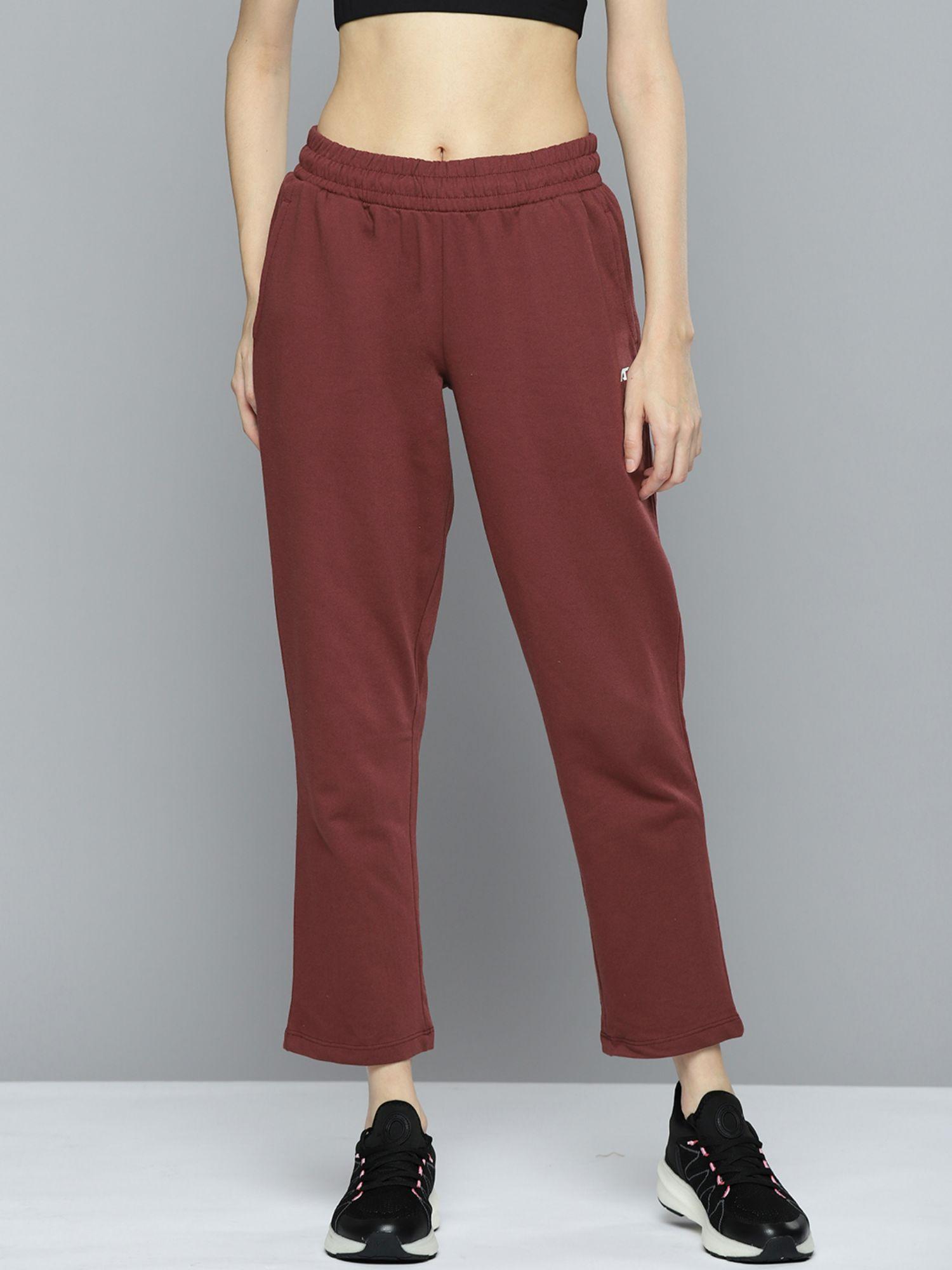 women maroon solid track pant