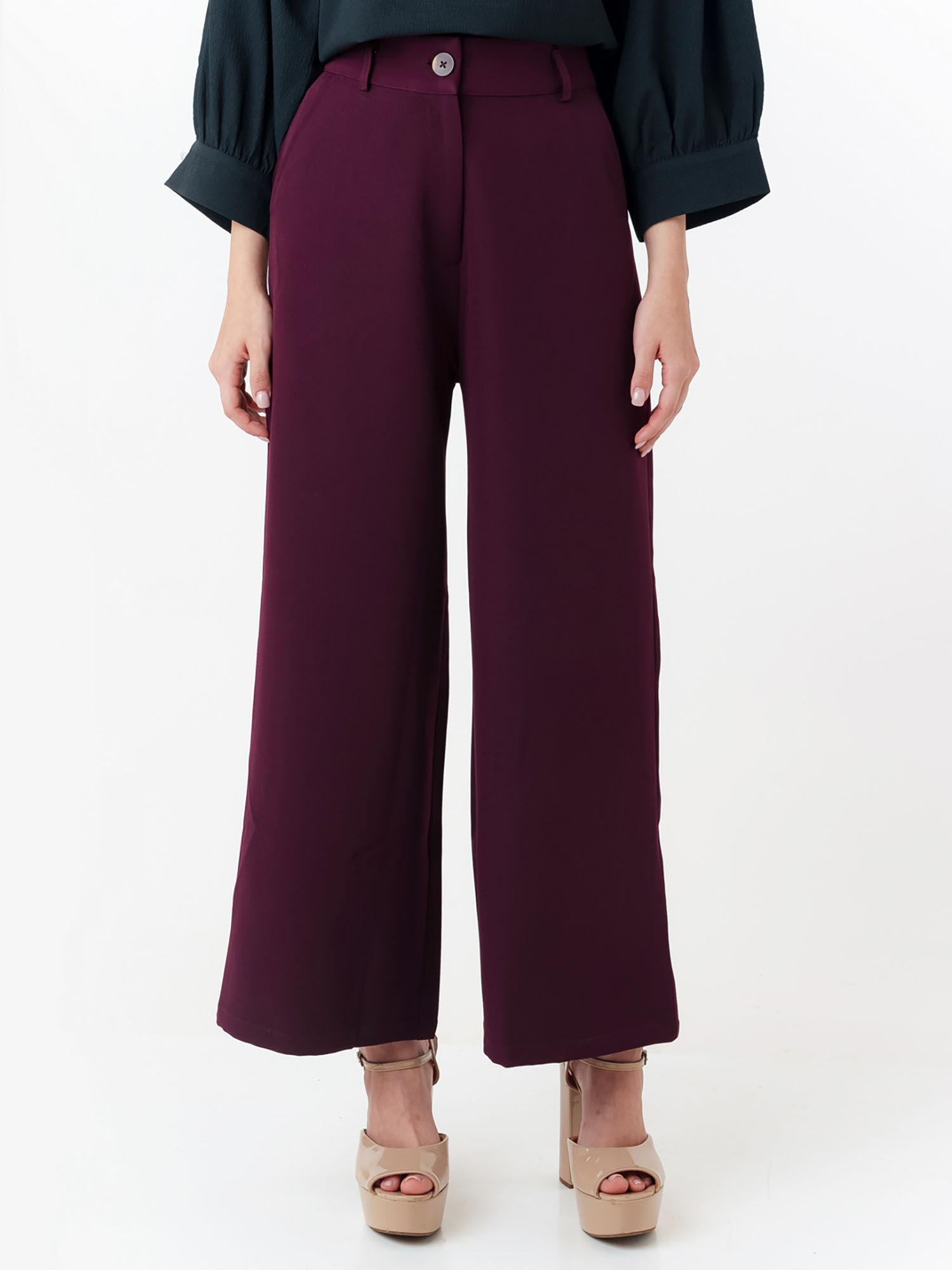 women maroon solid trouser