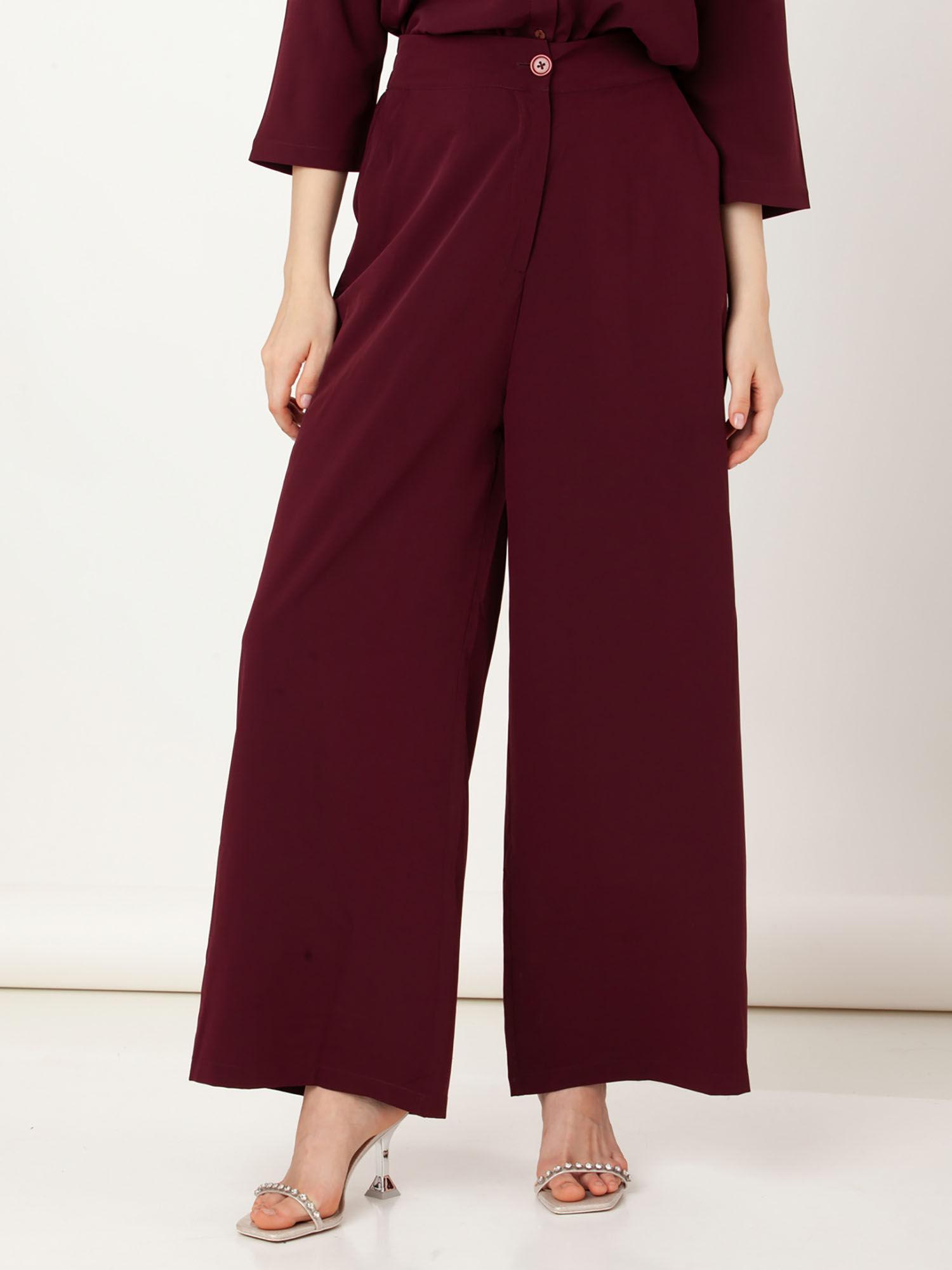 women maroon solid trouser