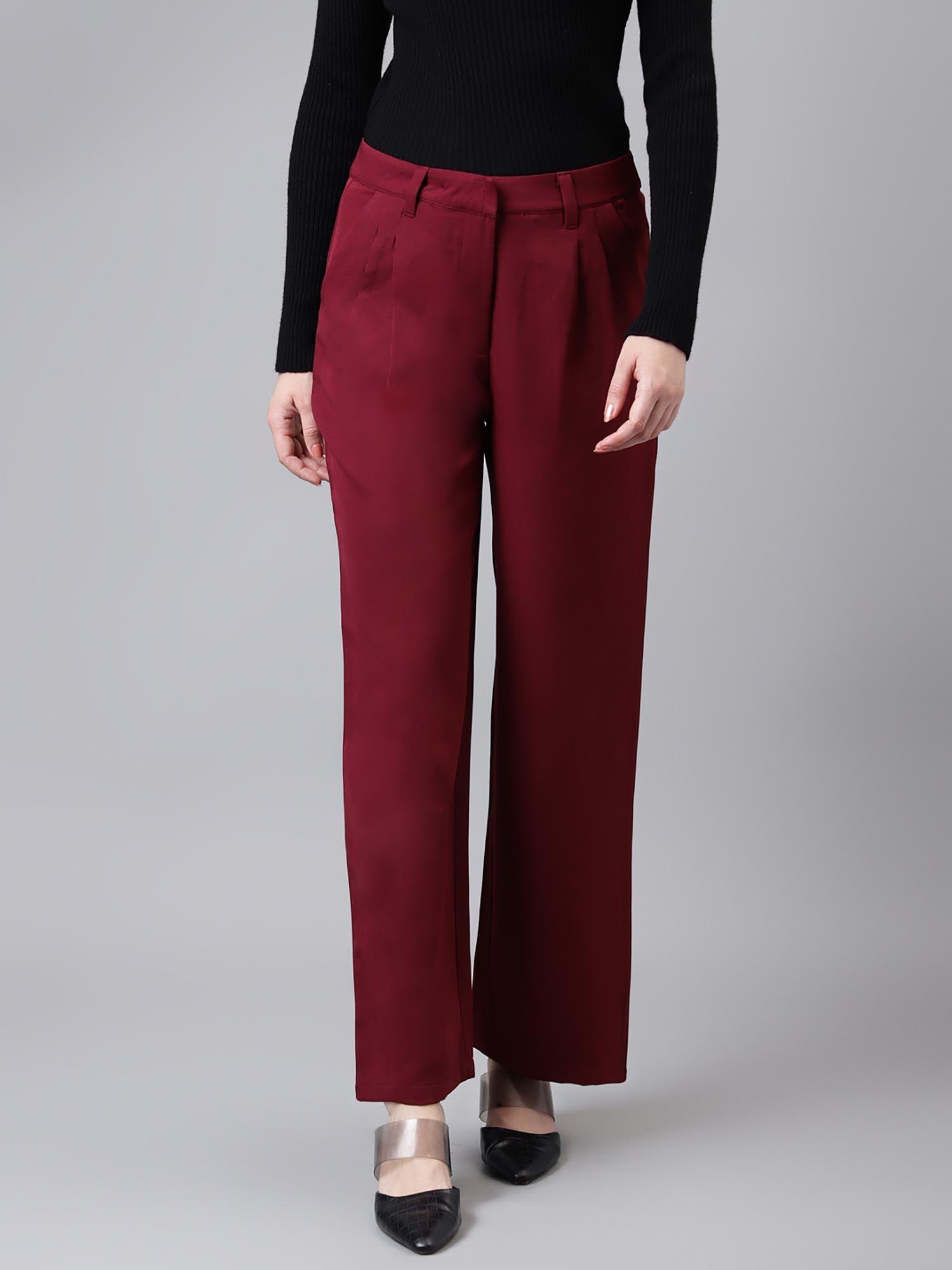 women maroon solid trouser