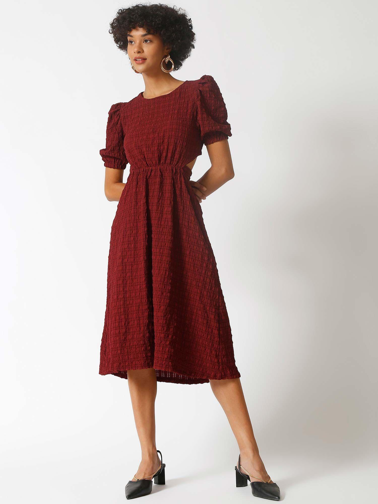 women maroon stylish casual midi dresses