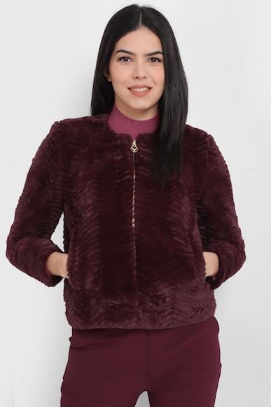 women maroon textured casual jacket