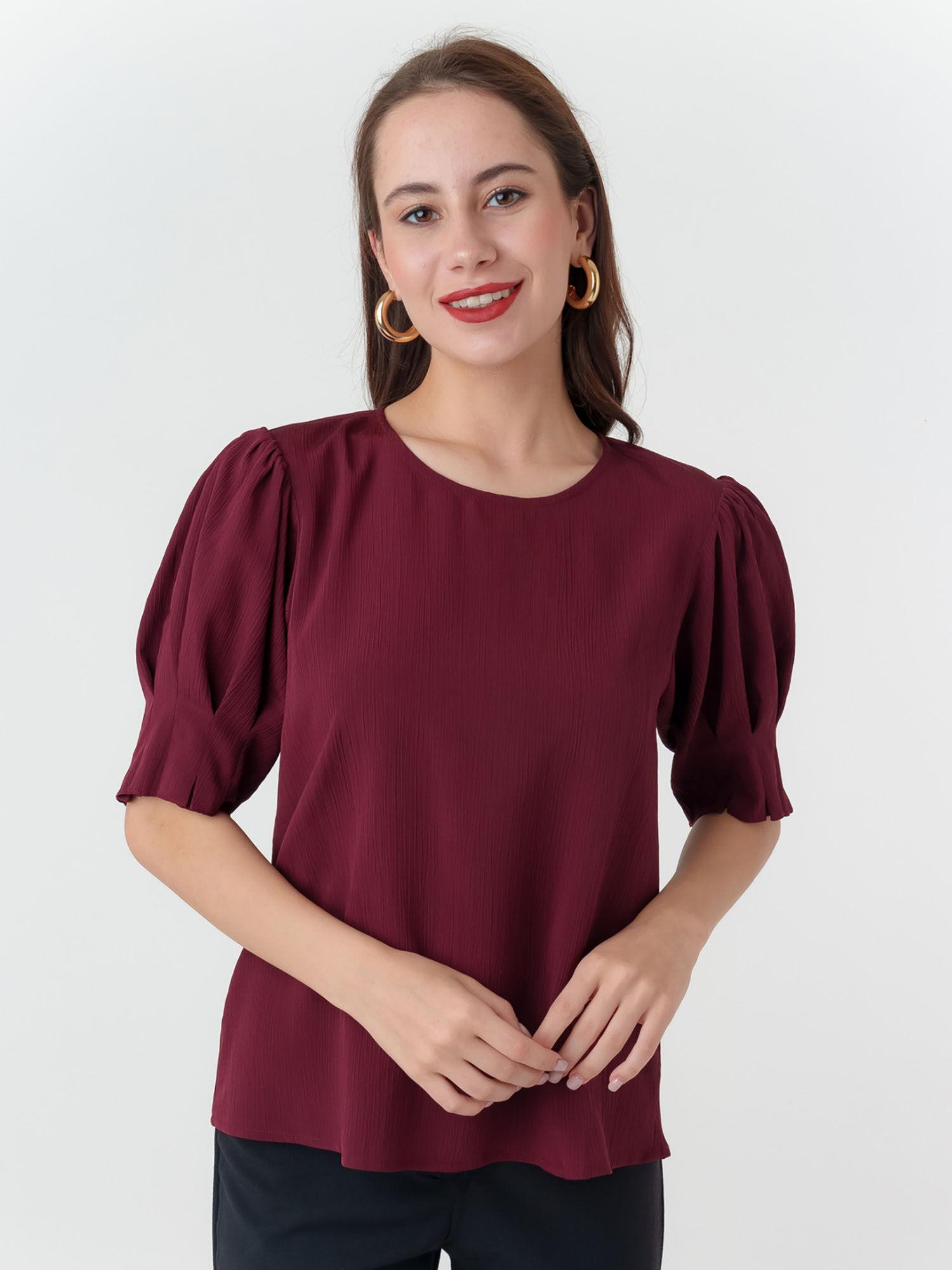 women maroon textured top