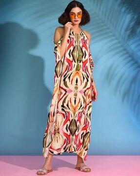 women masai art print kaftan dress