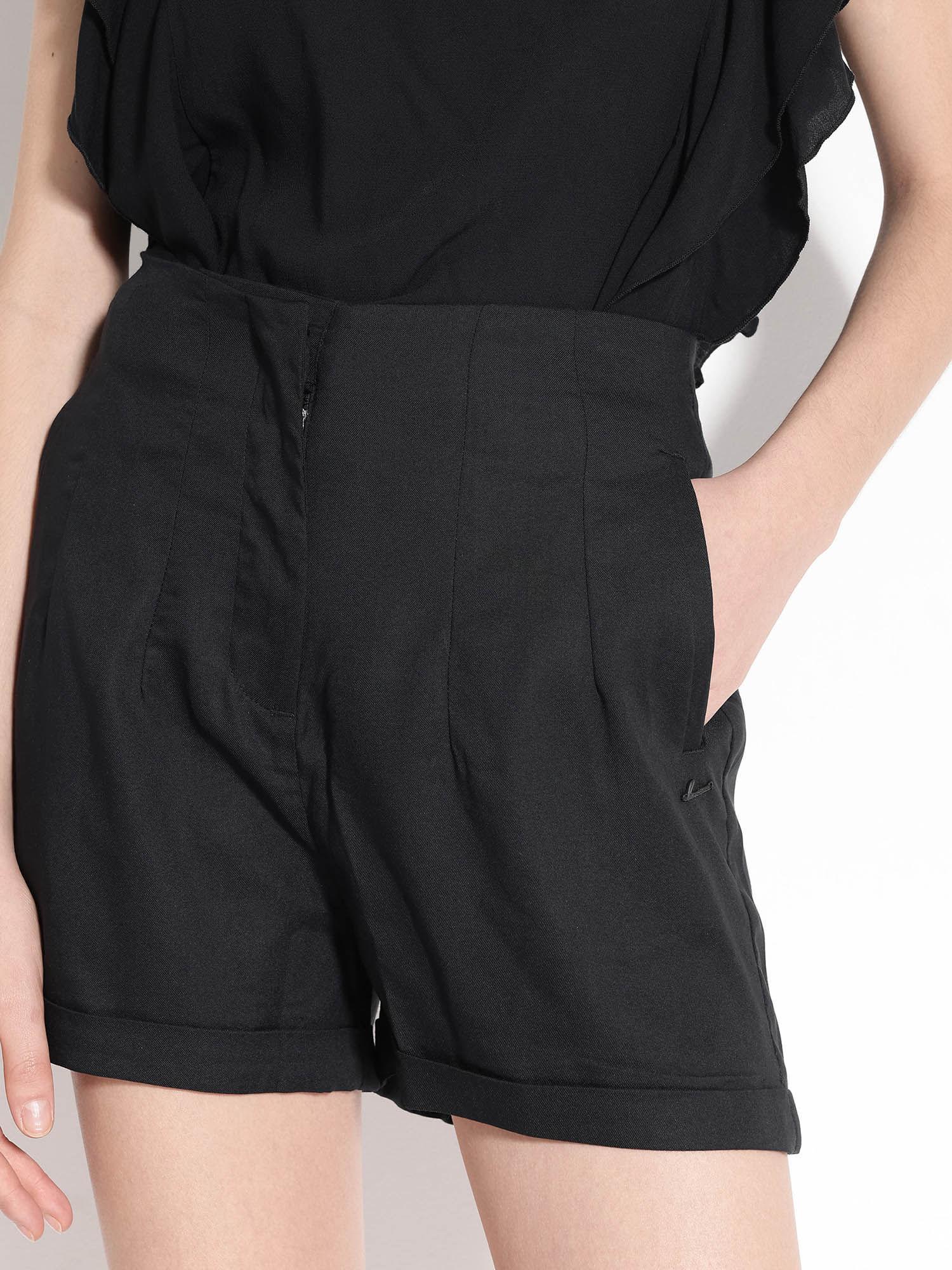 women maslin solid black shorts