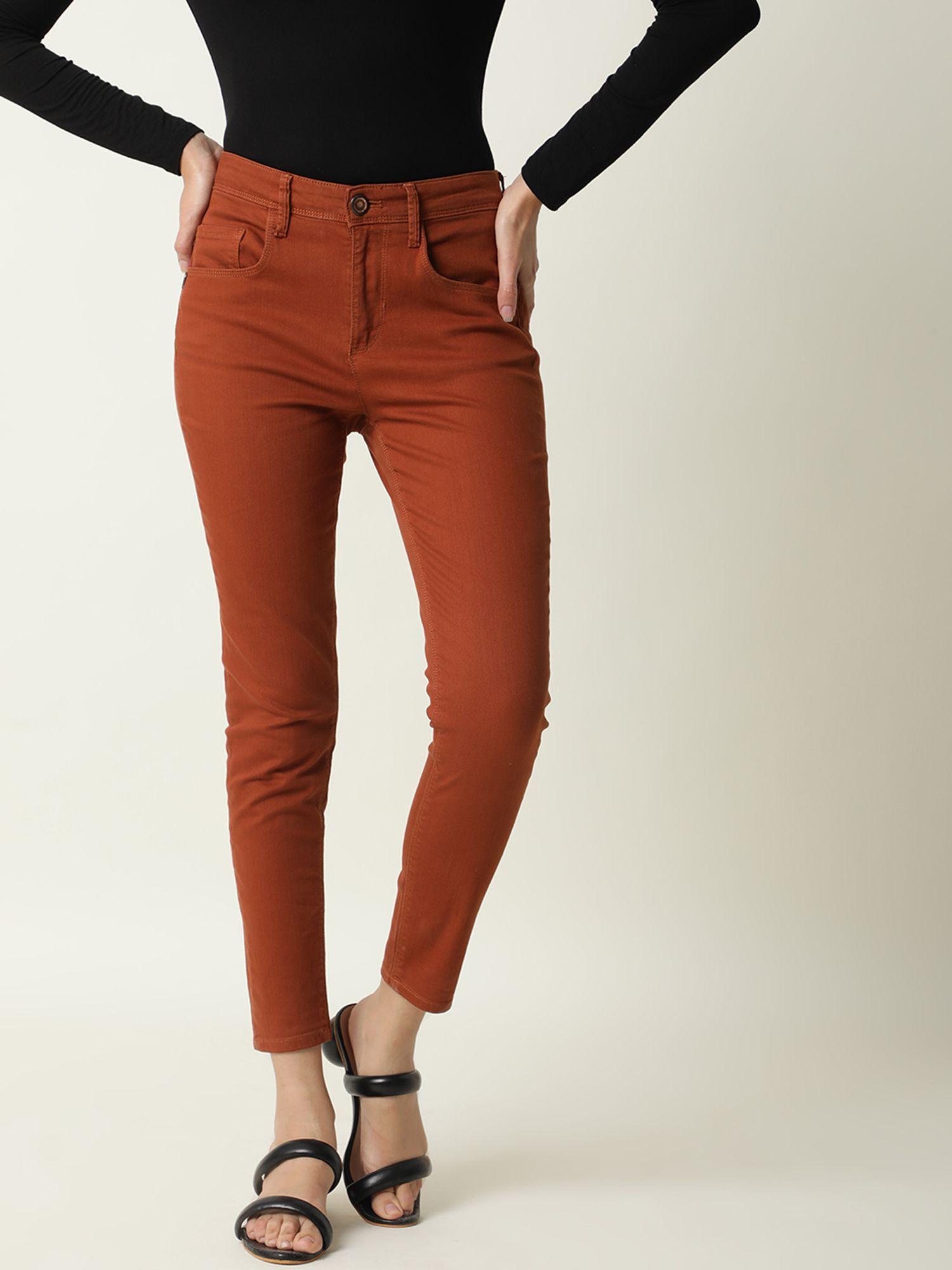 women matty rust denim pants