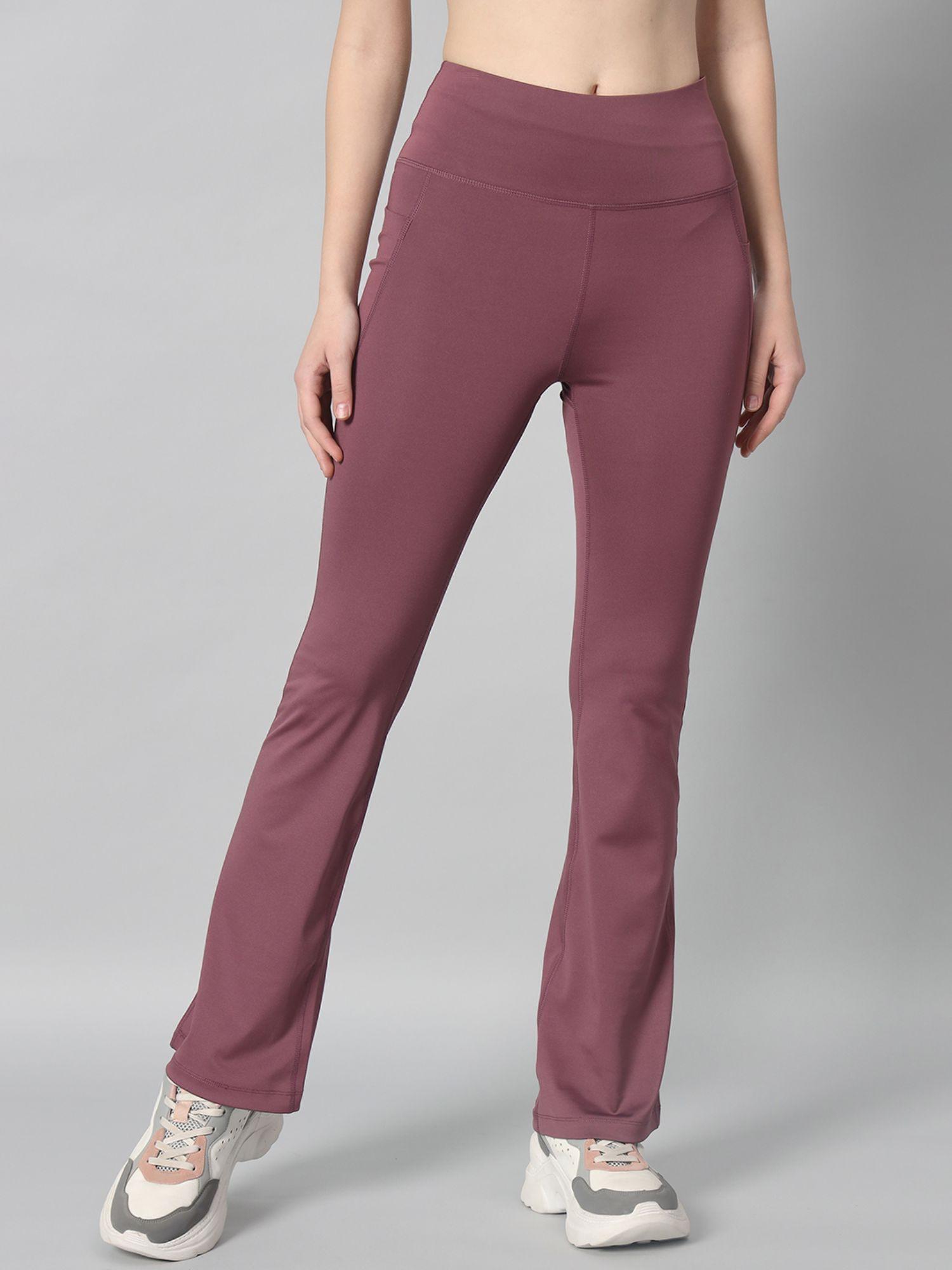 women mauve mid waist fitness solid flare pants