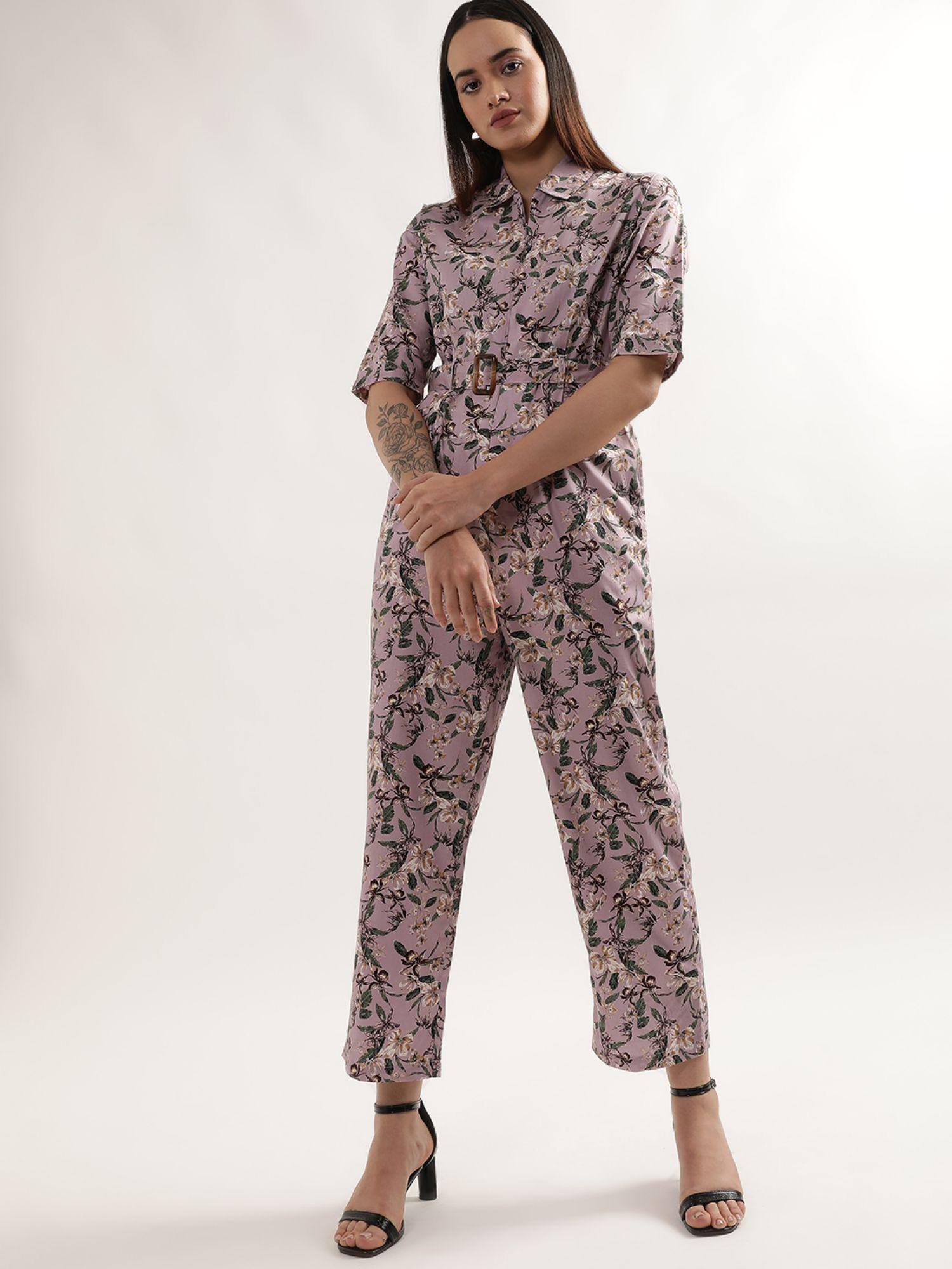 women mauve printed jumpsuit