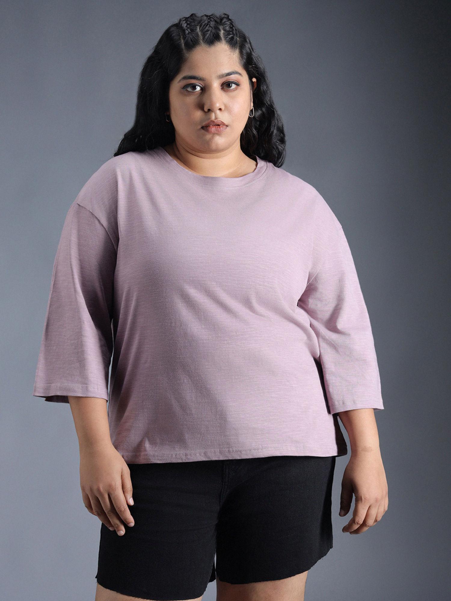 women mauve regular solid cotton t-shirt