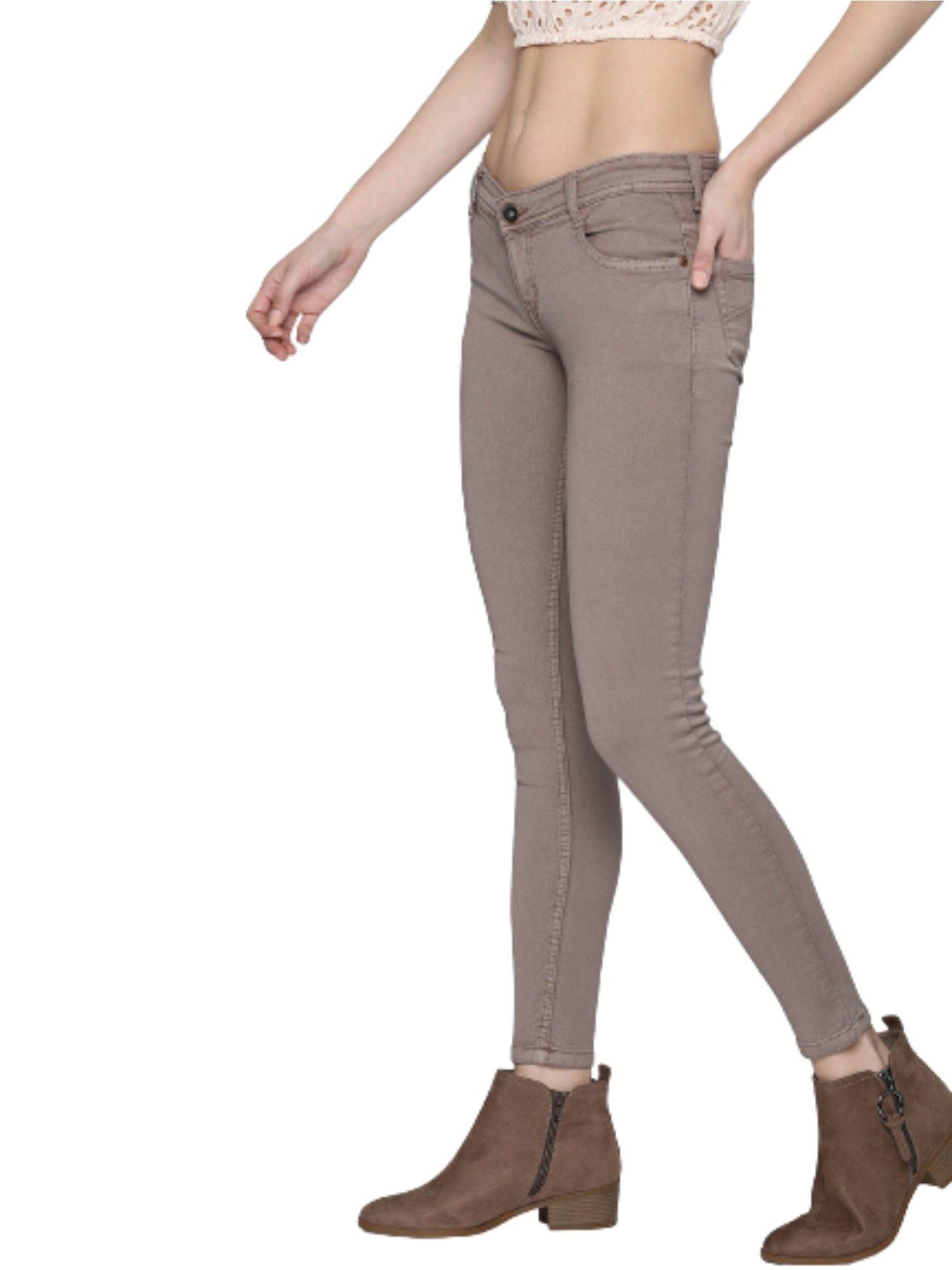 women mauve slim fit mid-rise clean look stretchable jeans