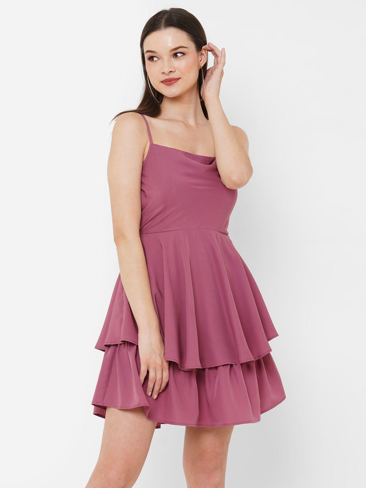 women mauve solid mini dress