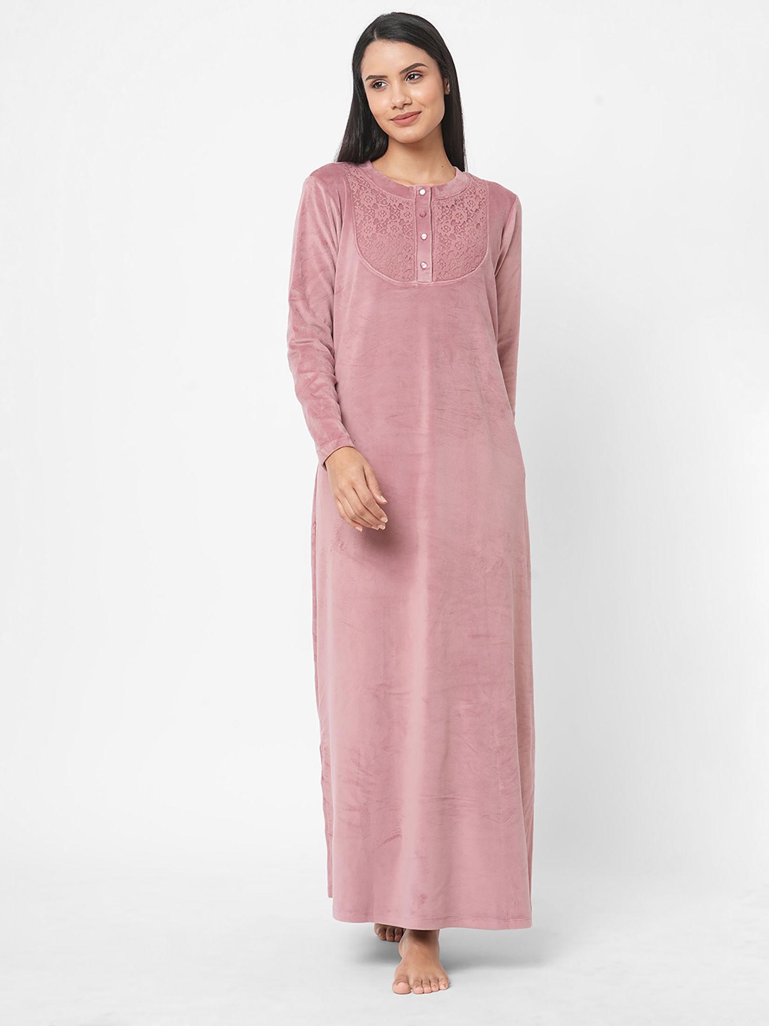 women mauve solid night gown