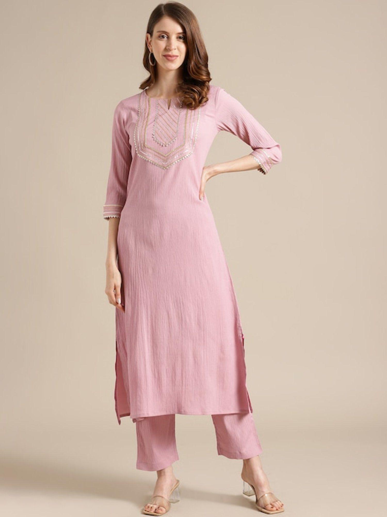 women mauve straight kurta with gota lace embellished kurta