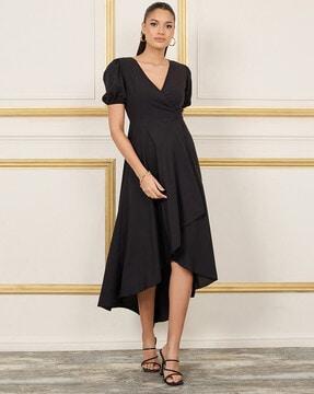 women maxi plain half sleeve wrap dress