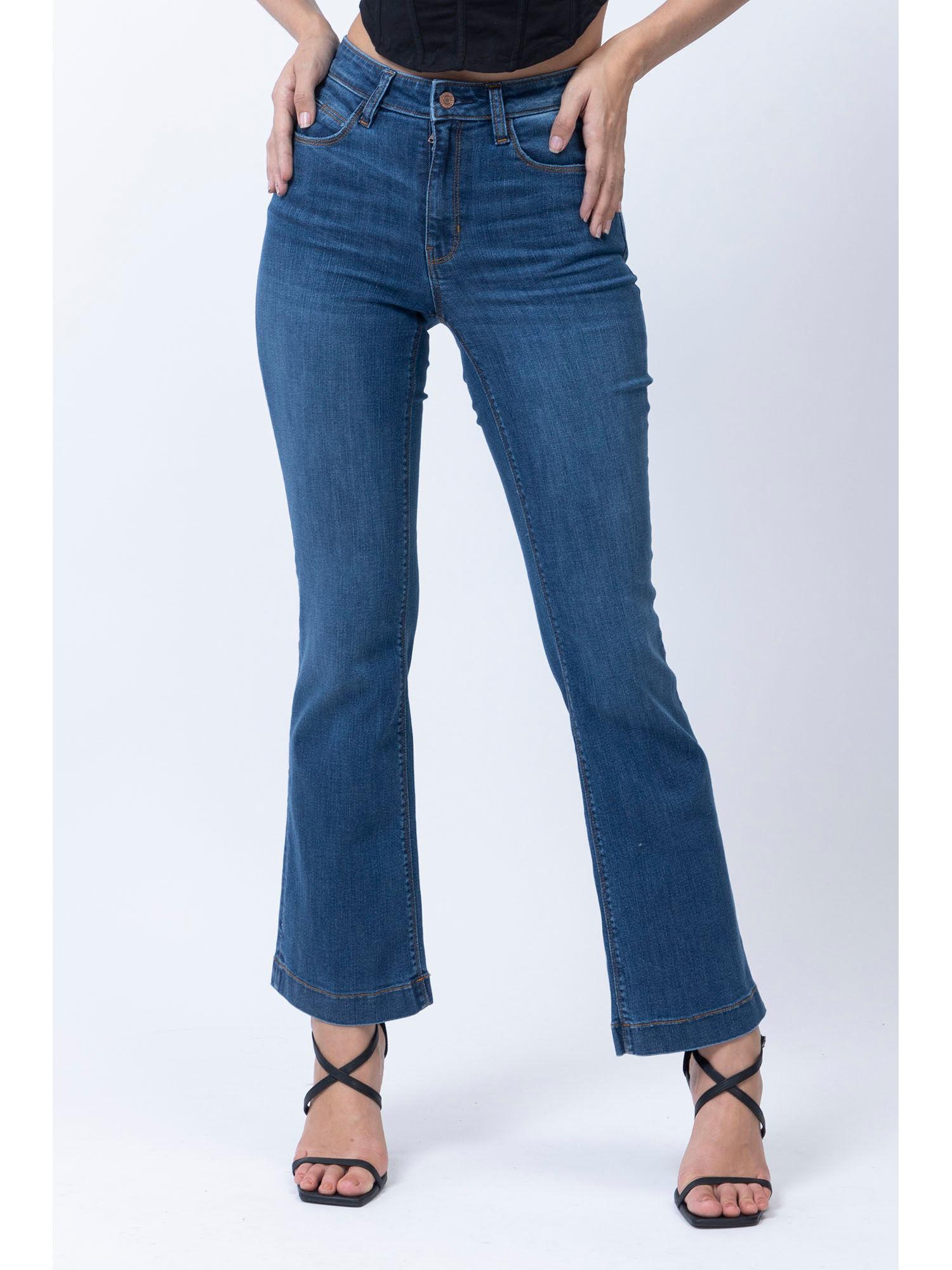 women medium blue high rise bootcut denim